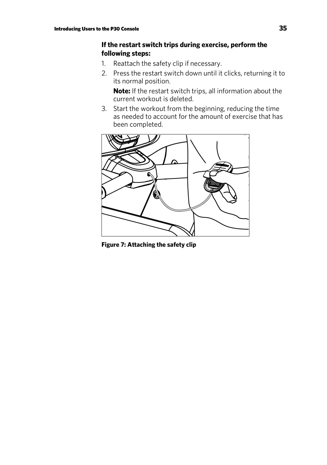 Precor P30 Console manual Attaching the safety clip 