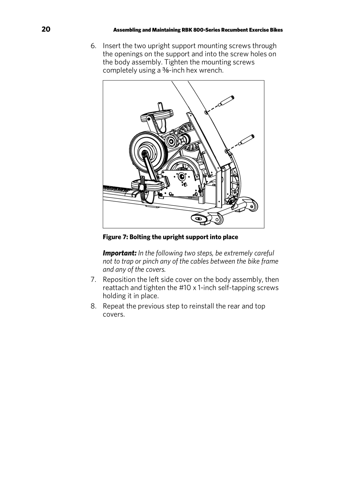 Precor P30 Console manual Bolting the upright support into place 