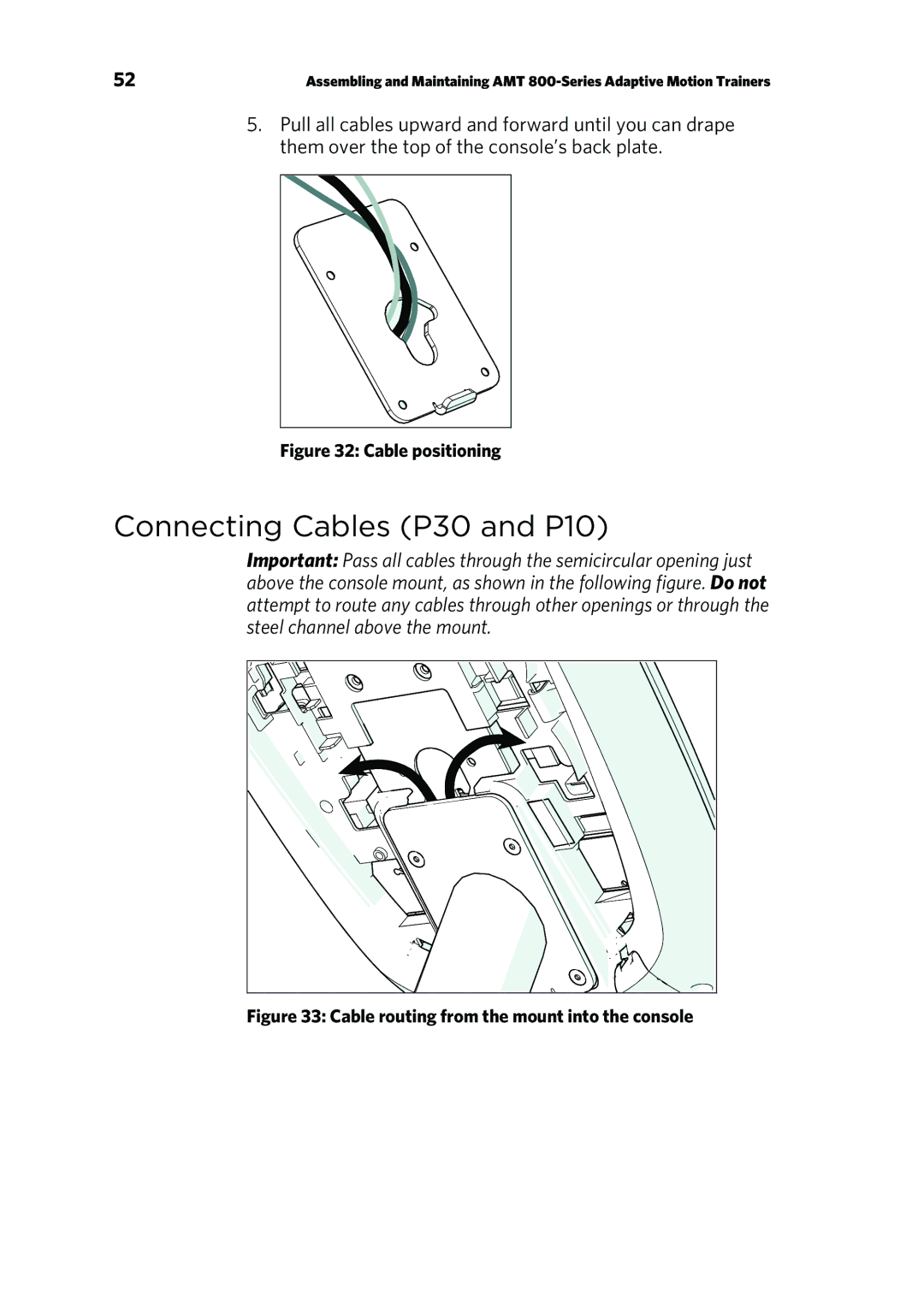 Precor manual Connecting Cables P30 and P10, Cable positioning 