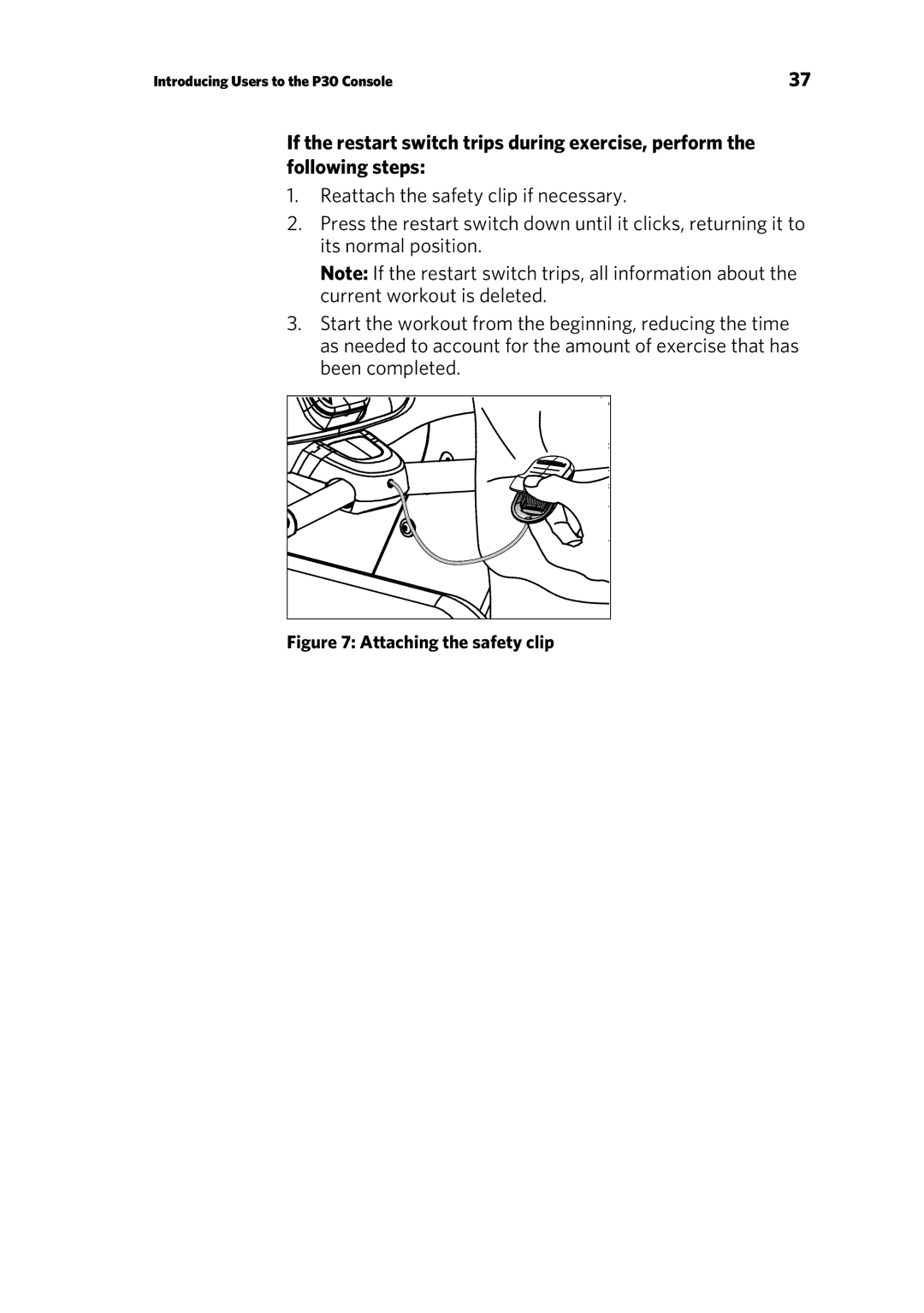 Precor P30 manual Attaching the safety clip 