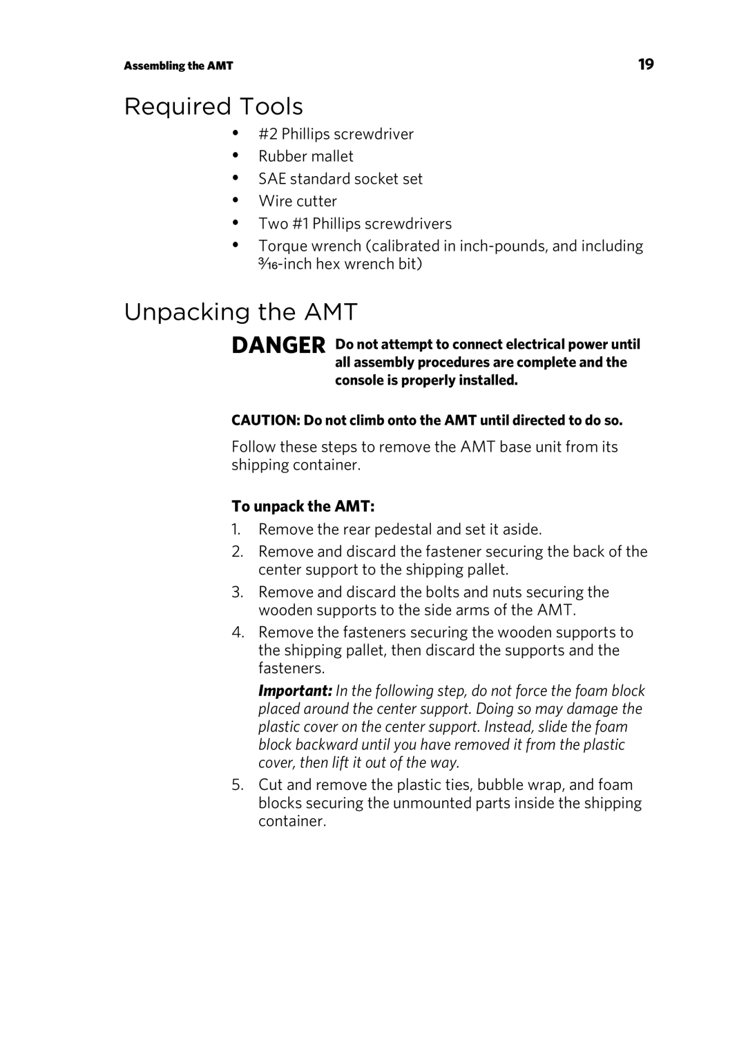 Precor P30 manual Required Tools, Unpacking the AMT, To unpack the AMT 