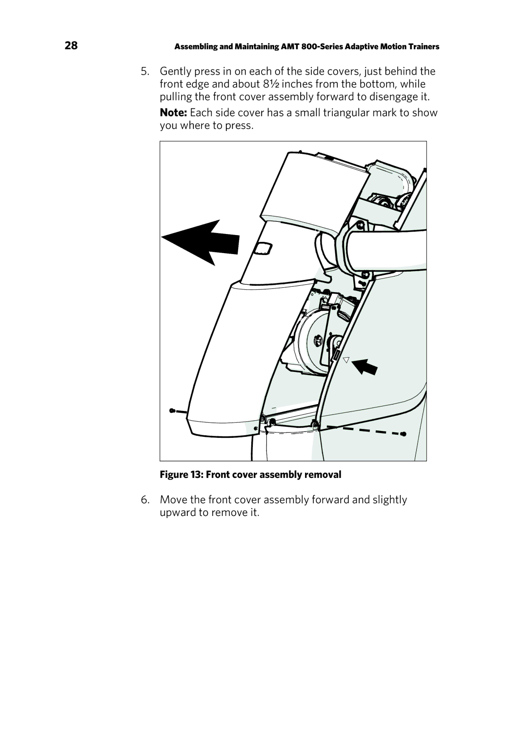 Precor P30 manual Front cover assembly removal 