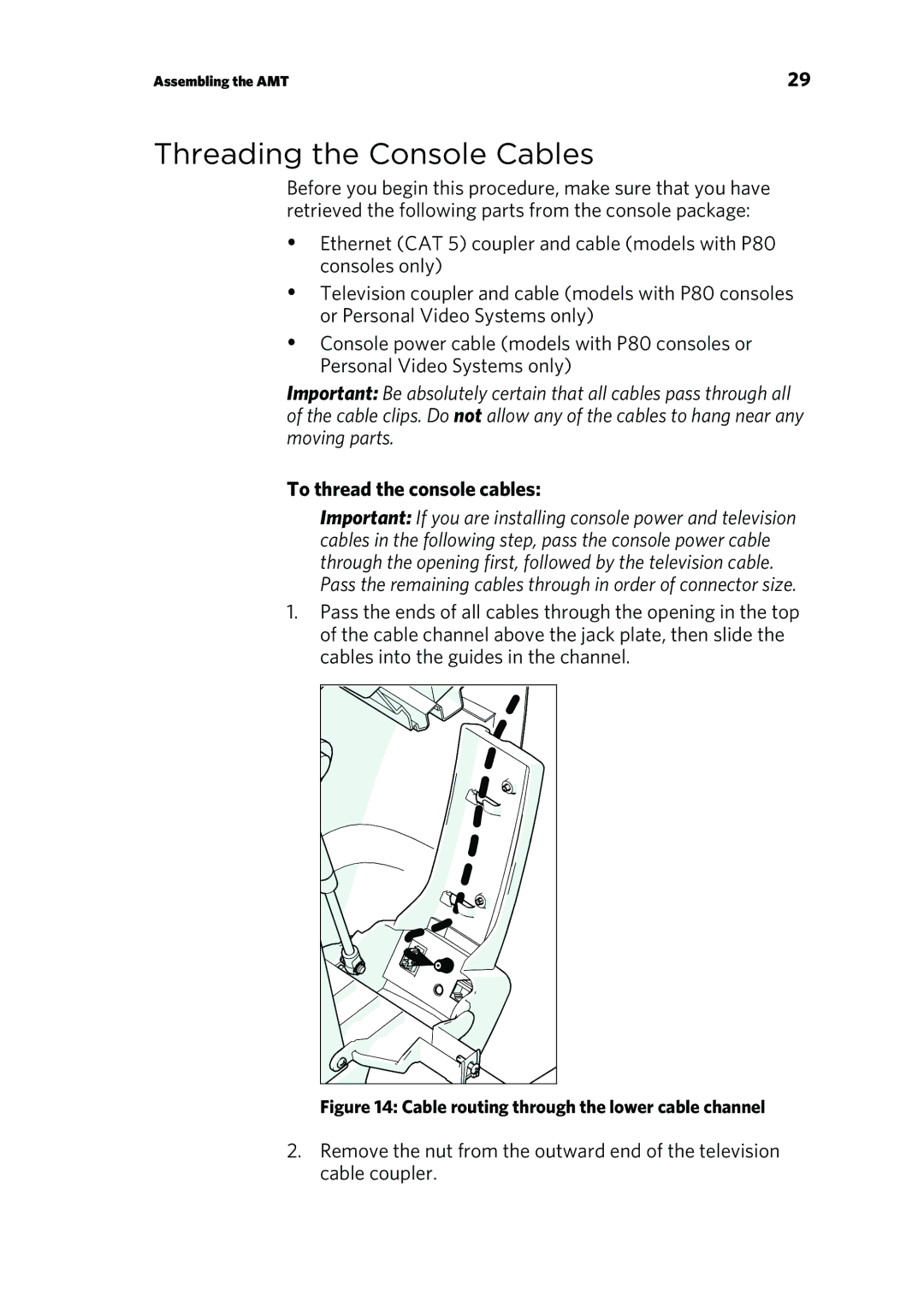 Precor P30 manual Threading the Console Cables, To thread the console cables 