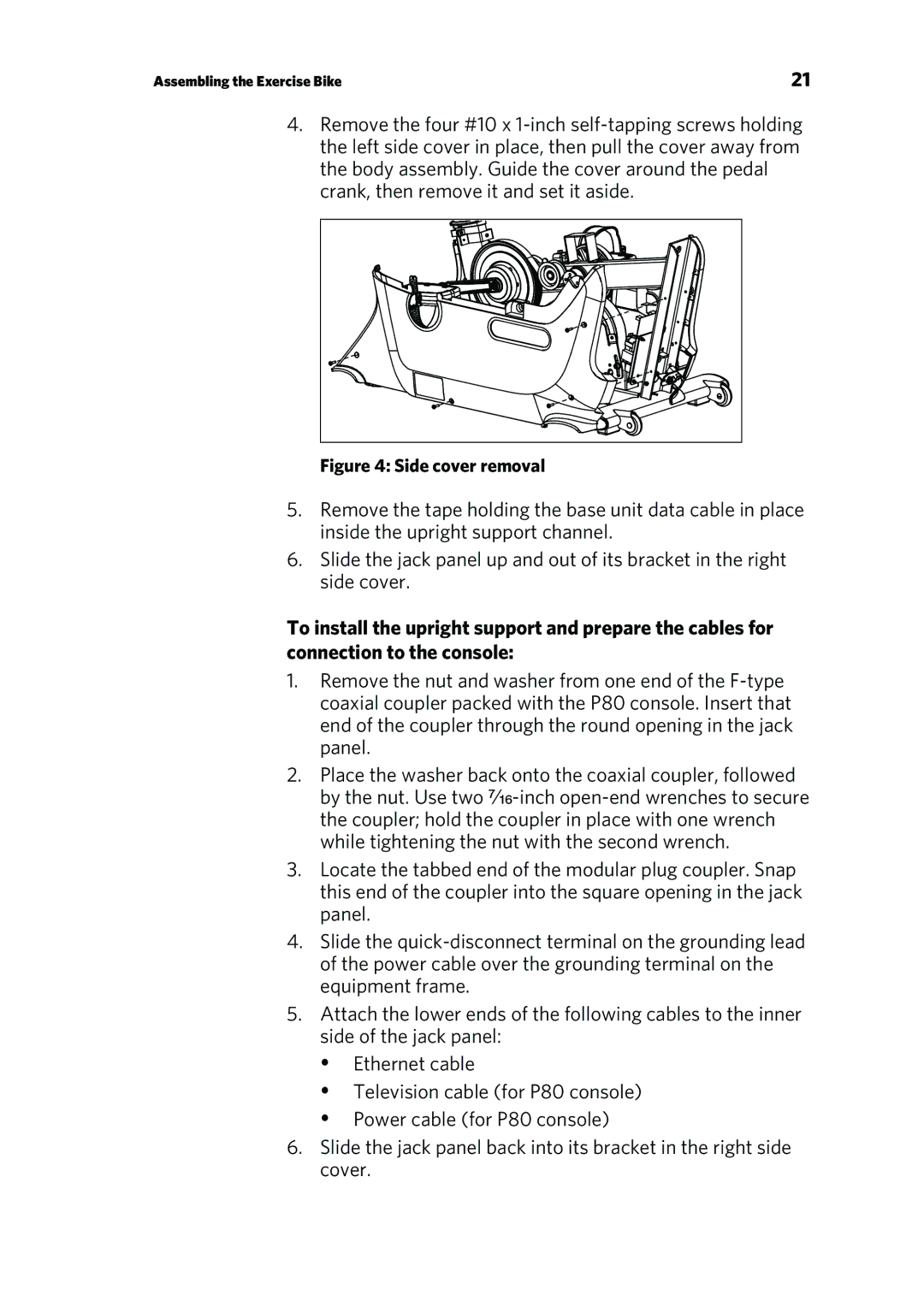 Precor P30 manual Side cover removal 