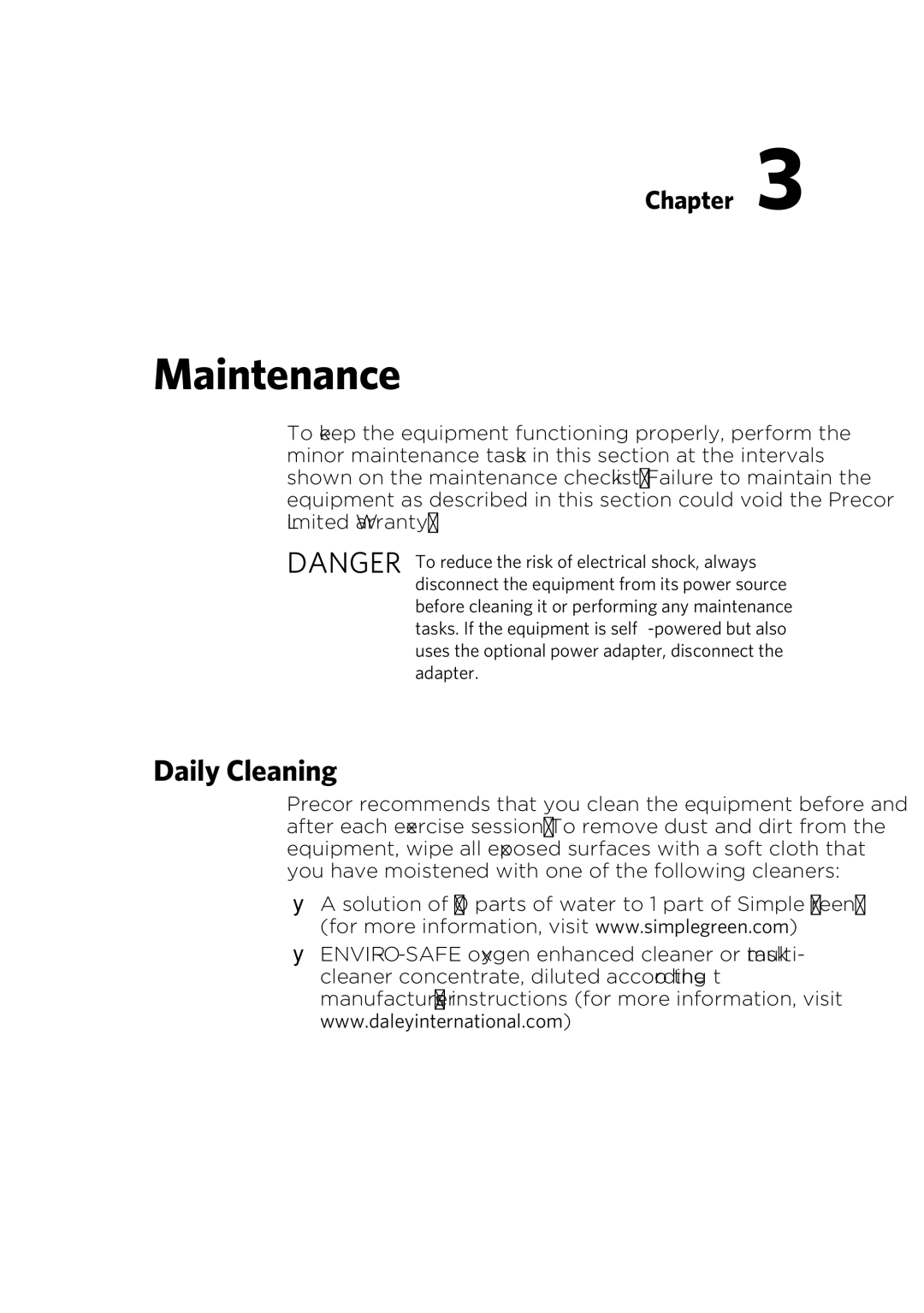 Precor P30 manual Maintenance, Daily Cleaning 