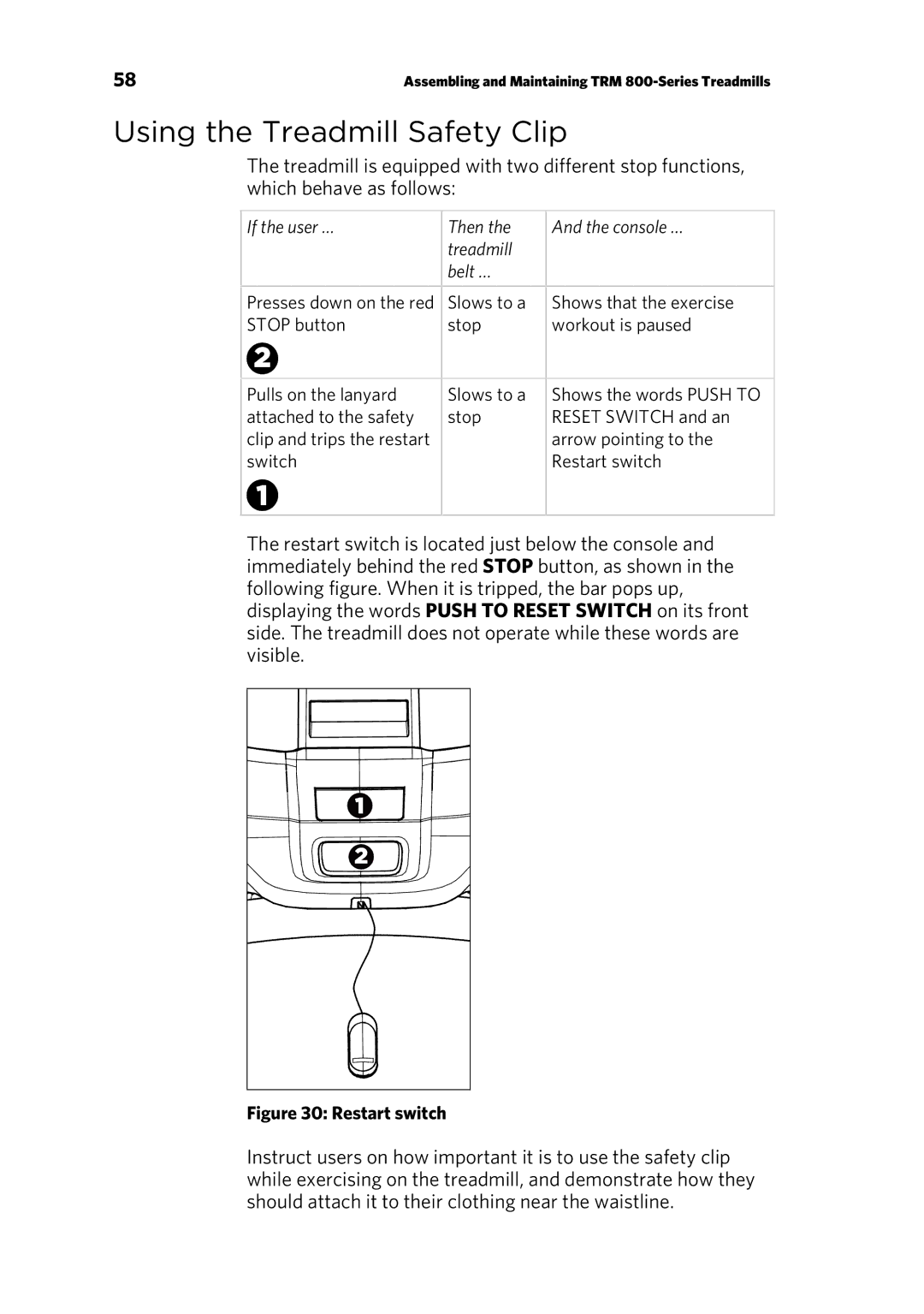 Precor P30 manual Using the Treadmill Safety Clip 