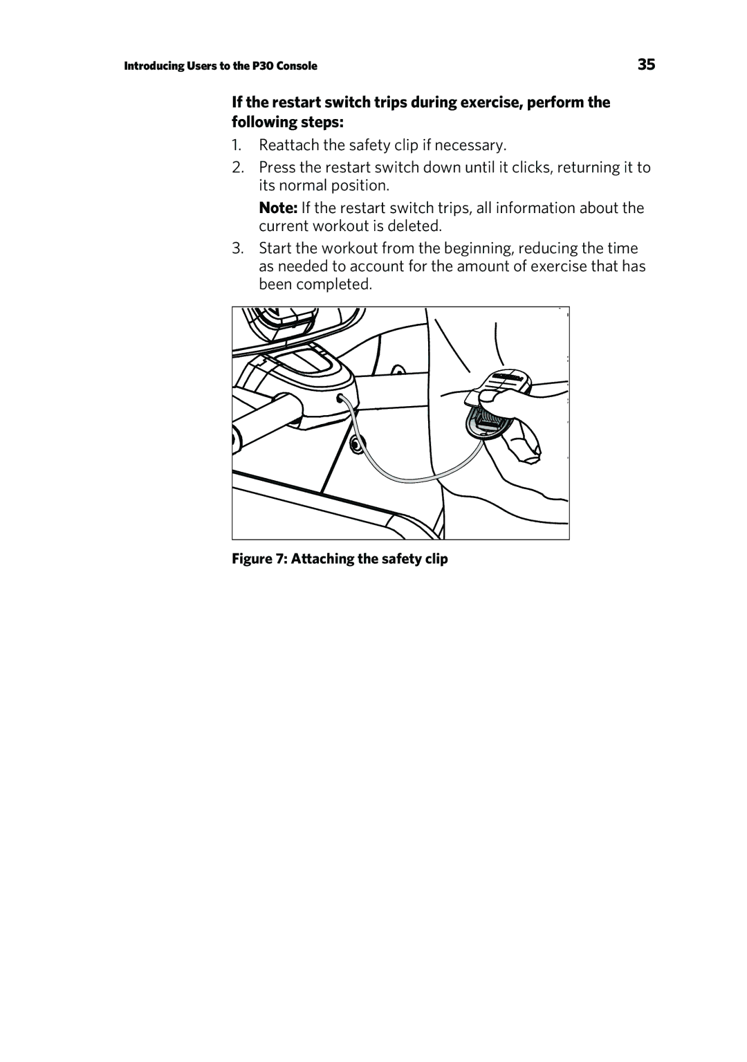 Precor P30 manual Attaching the safety clip 