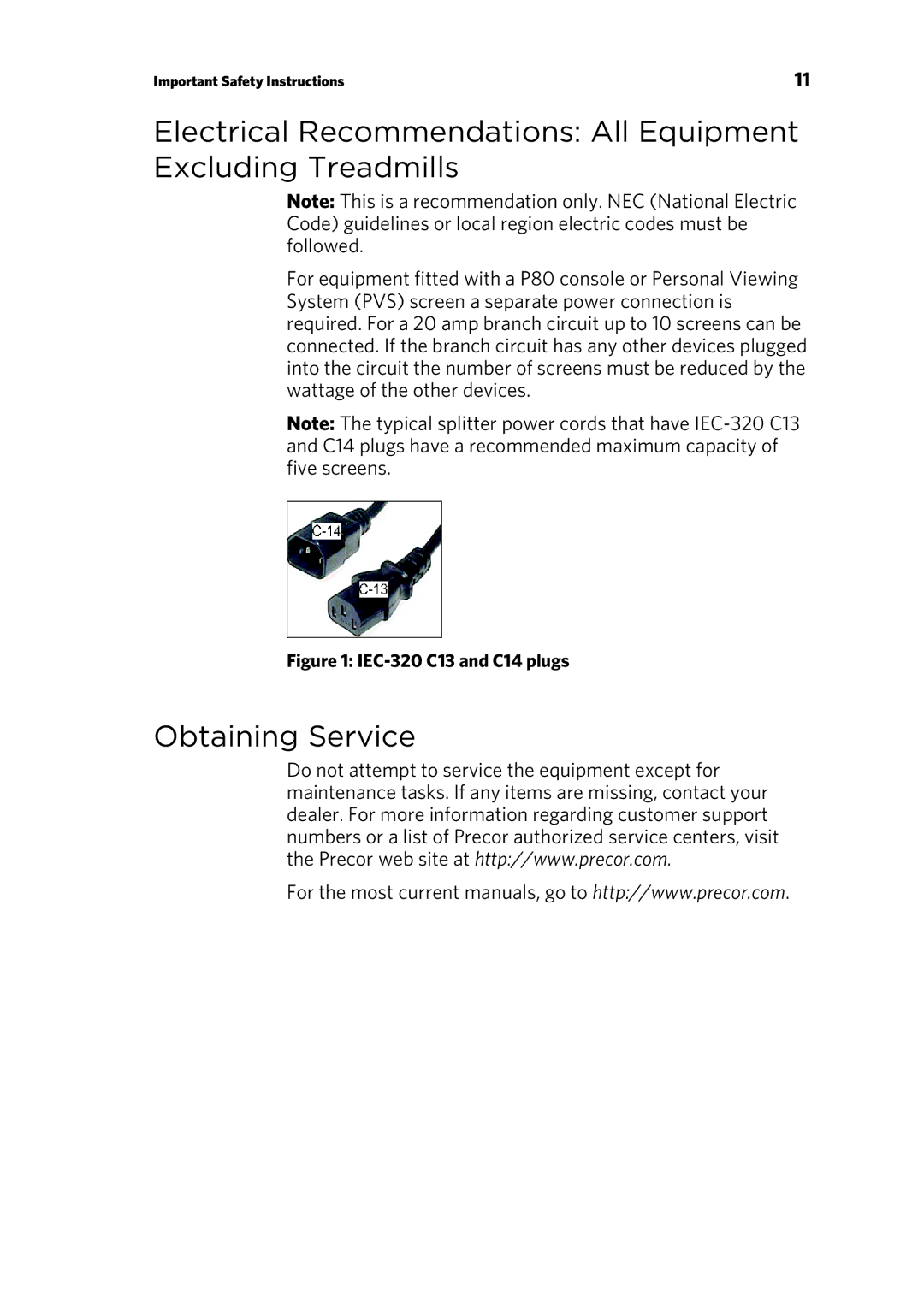 Precor P30 manual Obtaining Service 