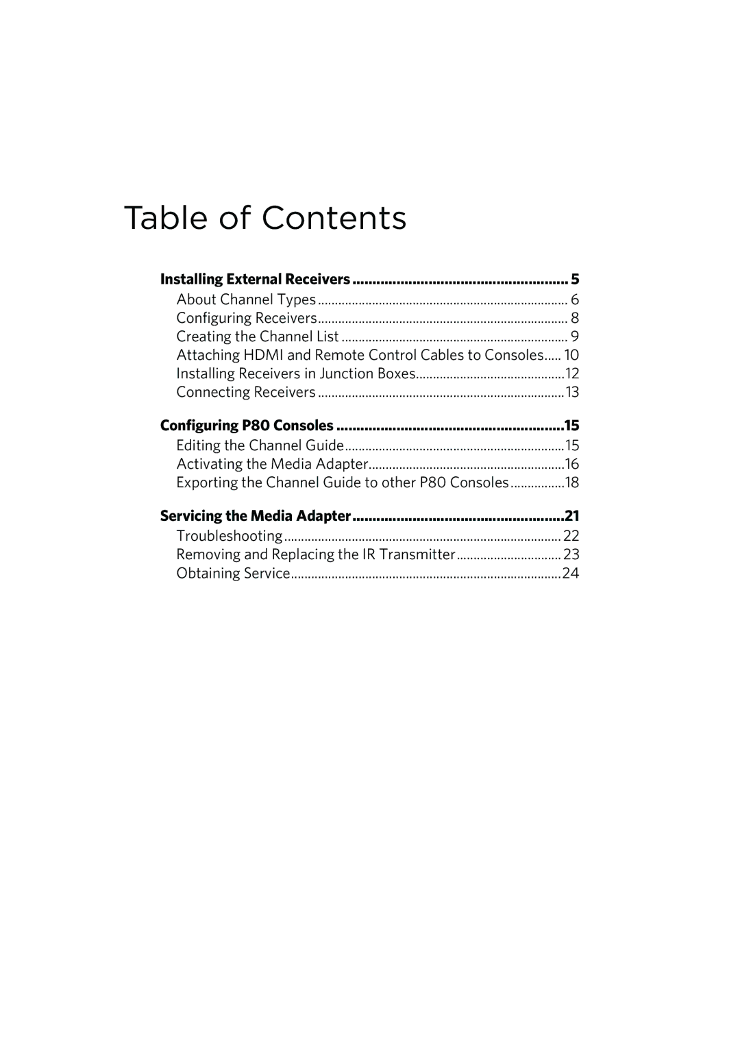 Precor P80 CONSOLE manual Table of Contents 