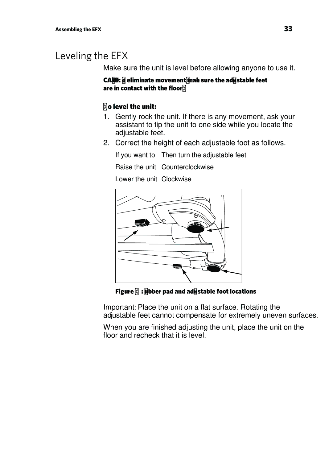 Precor P80 manual Leveling the EFX, To level the unit 