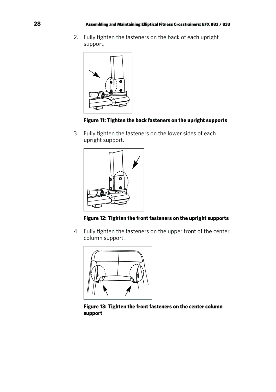 Precor P80 manual Tighten the back fasteners on the upright supports 