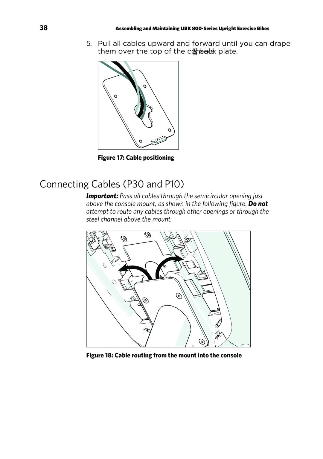 Precor P80 manual Connecting Cables P30 and P10, Cable positioning 