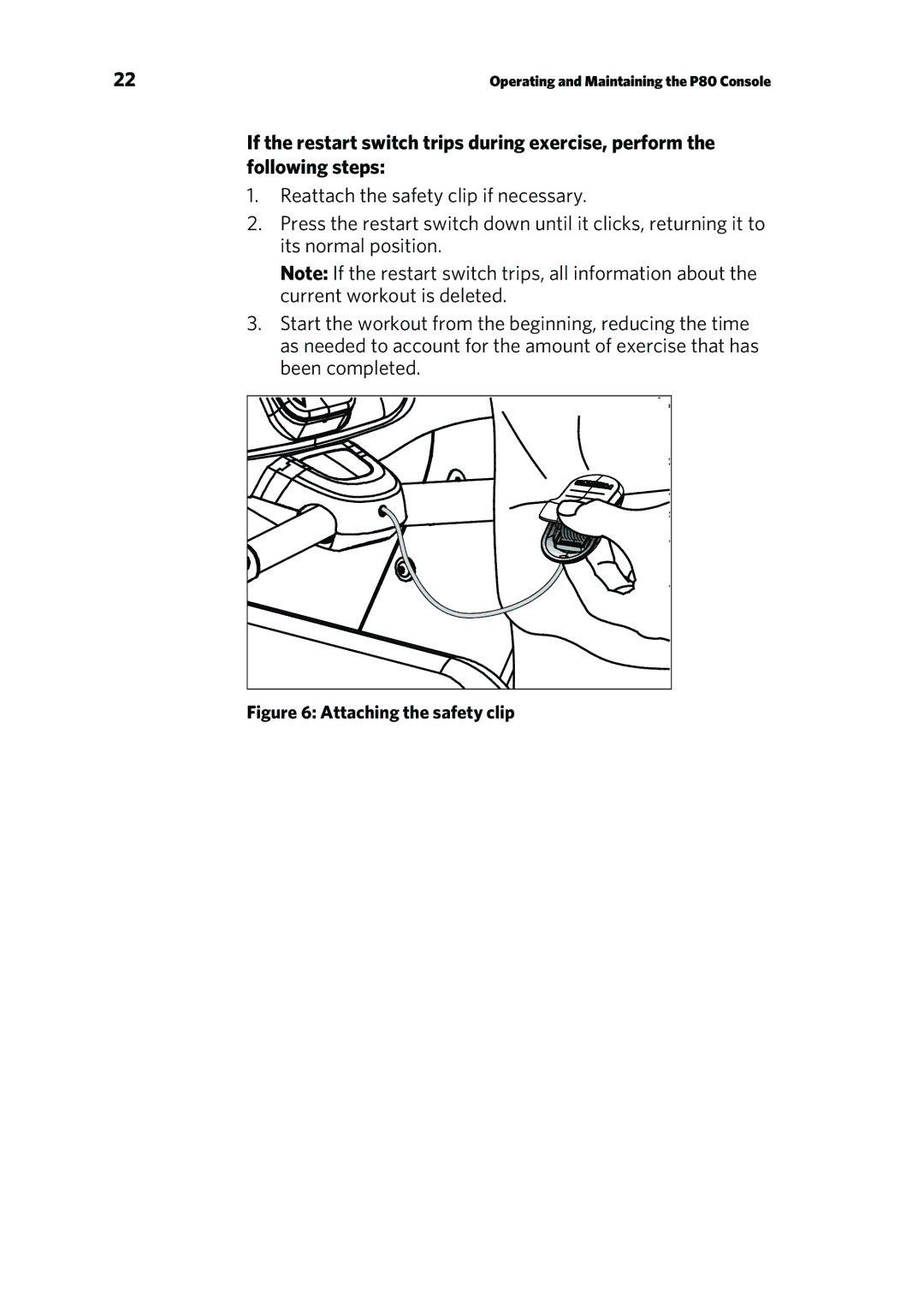 Precor P80 manual Attaching the safety clip 