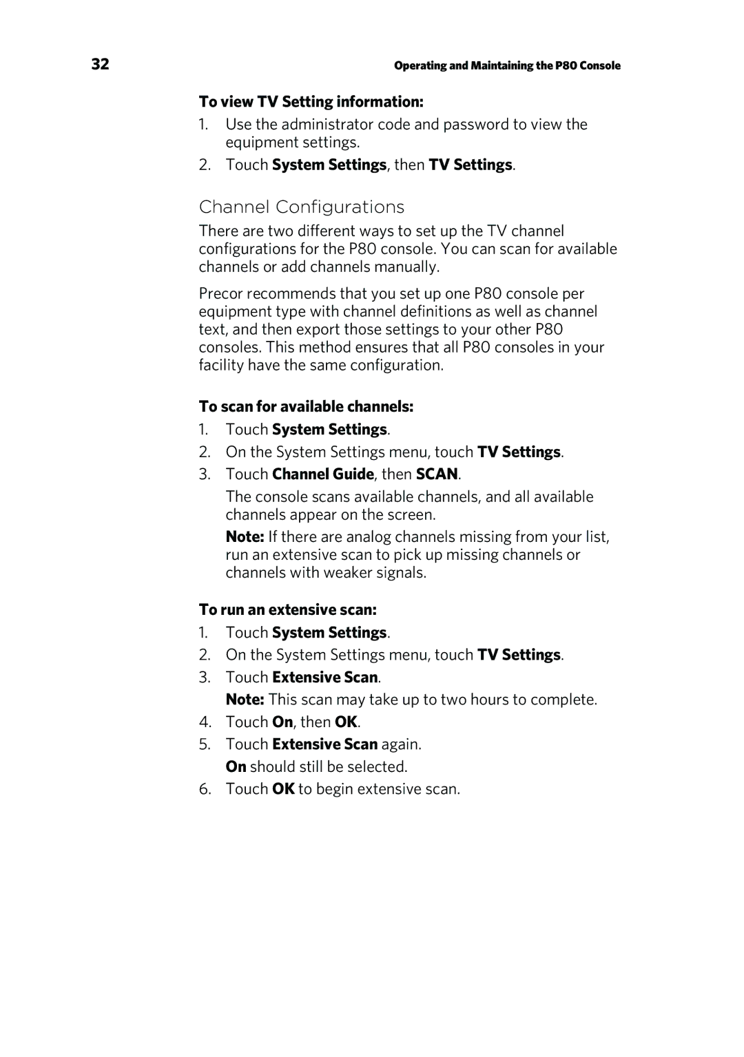 Precor P80 manual Channel Configurations 