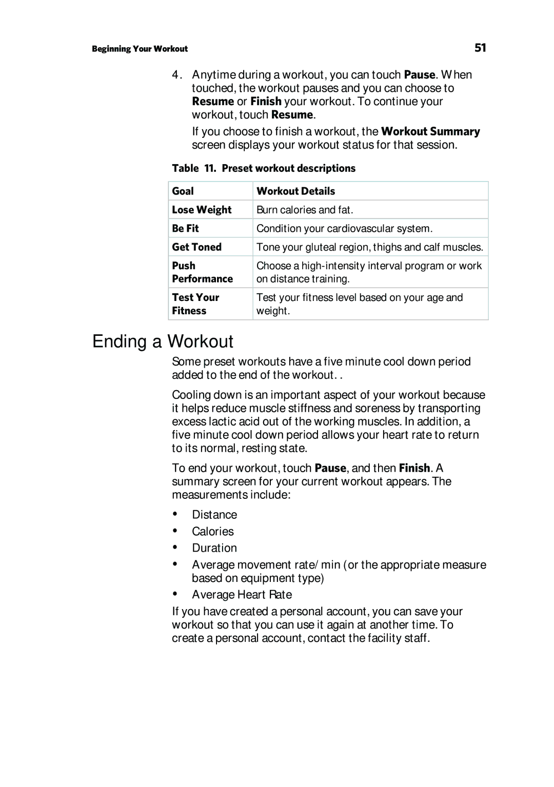 Precor P80 manual Ending a Workout 