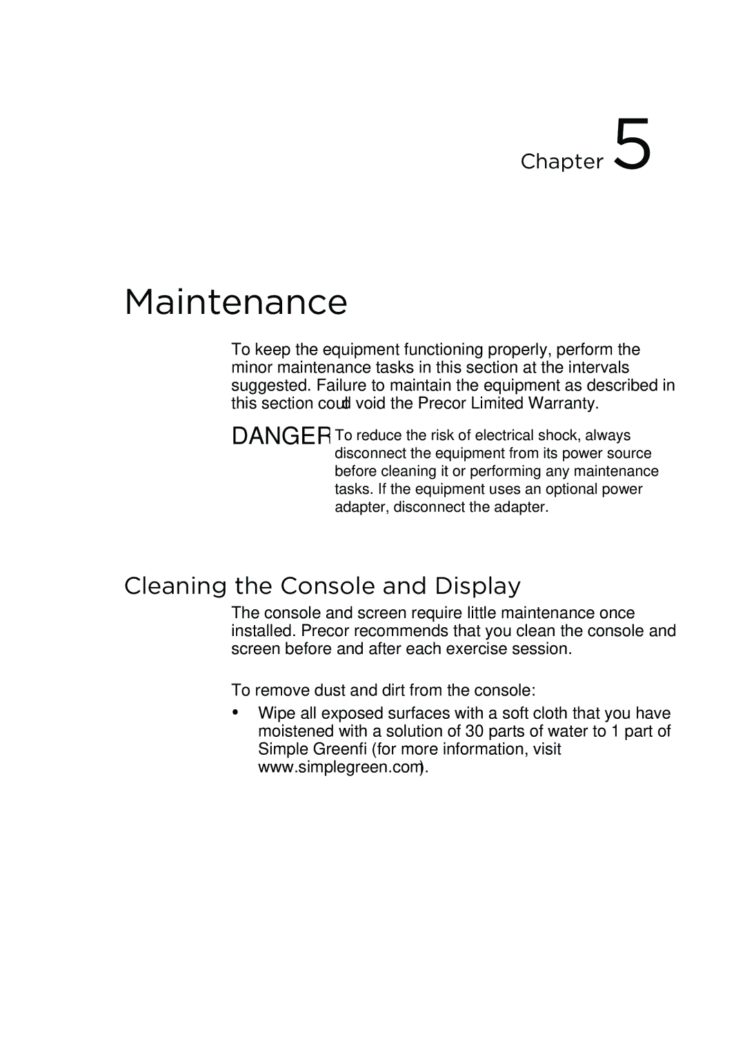 Precor P80 manual Maintenance, Cleaning the Console and Display, To remove dust and dirt from the console 