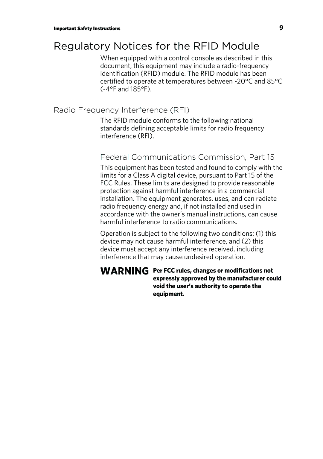 Precor P80 manual Regulatory Notices for the Rfid Module 