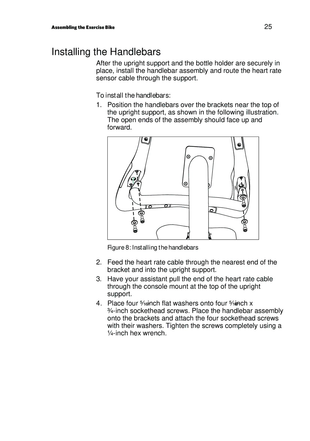 Precor P80 manual Installing the Handlebars, To install the handlebars 