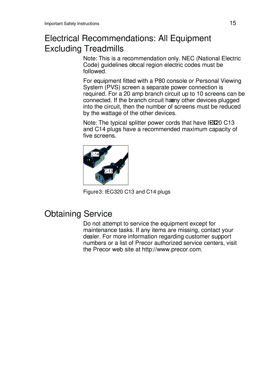 Precor P80 manual Obtaining Service, IEC-320 C13 and C14 plugs 