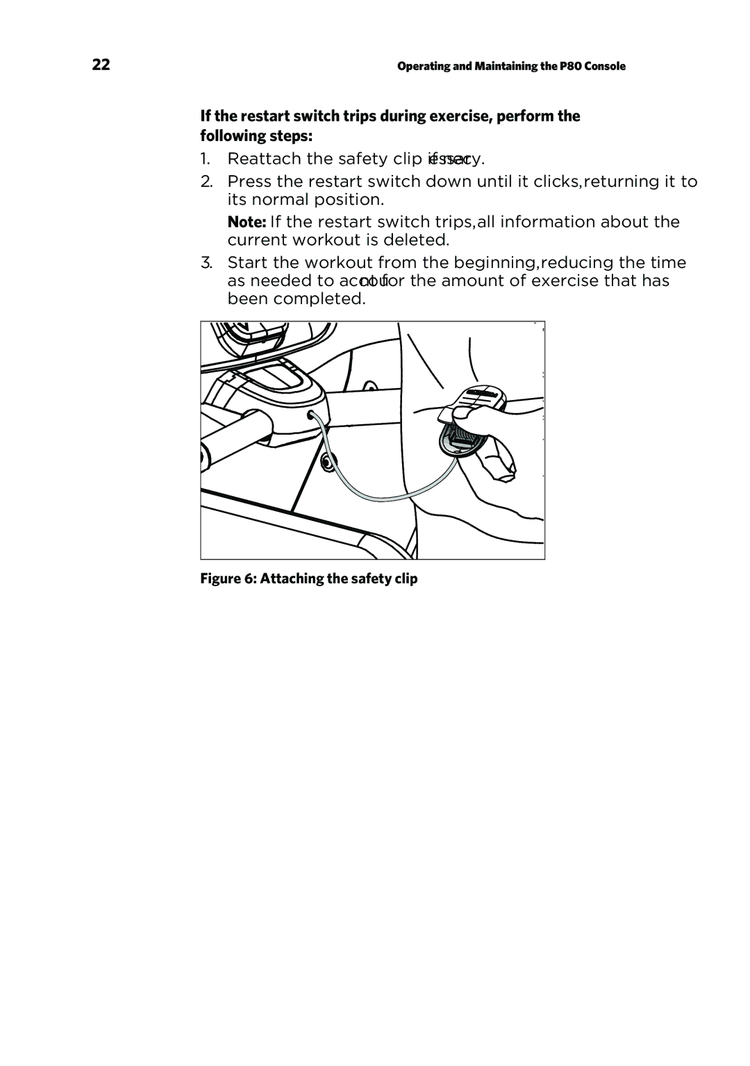 Precor P80 manual Attaching the safety clip 