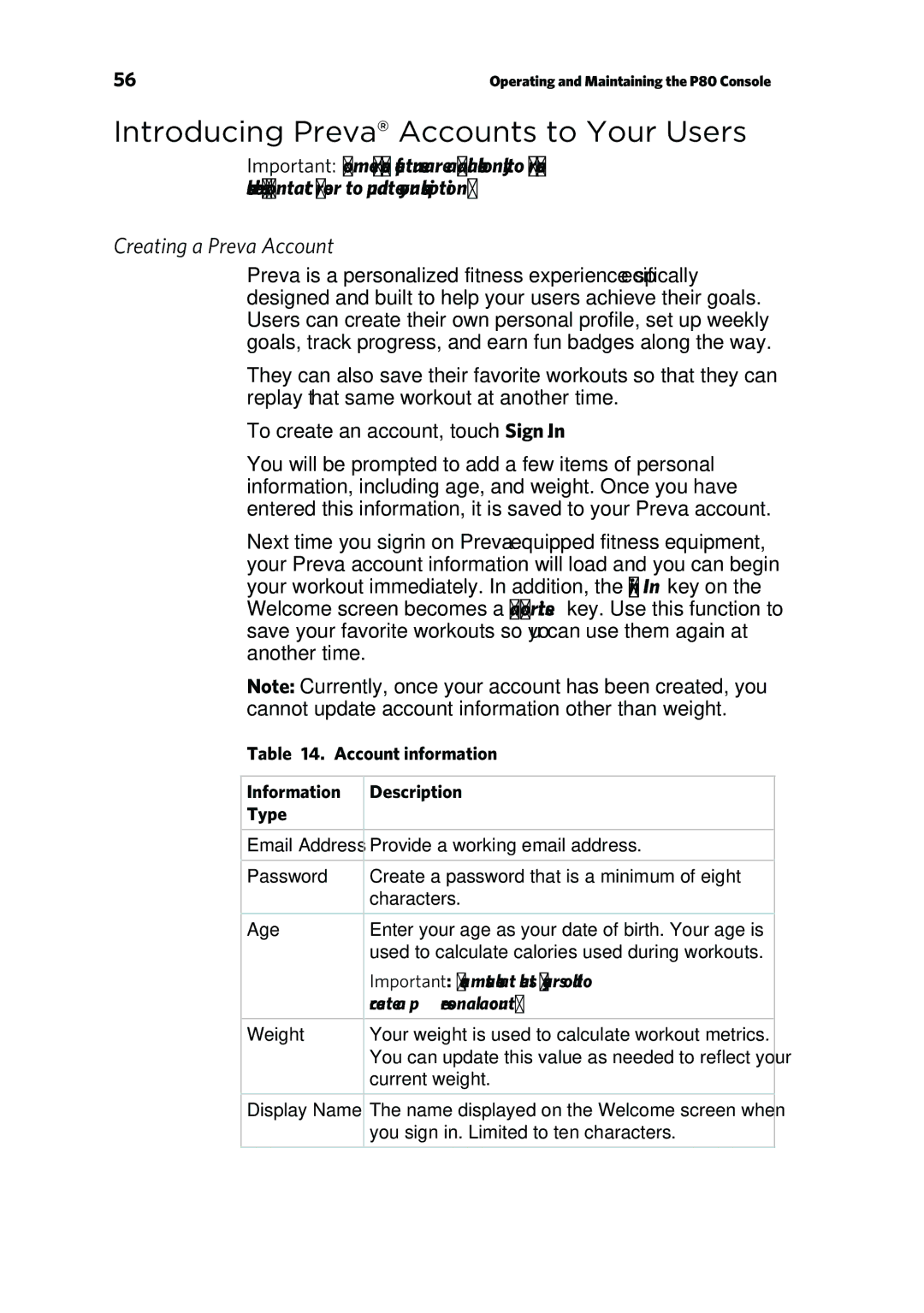 Precor P80 manual Introducing Preva Accounts to Your Users, Creating a Preva Account 