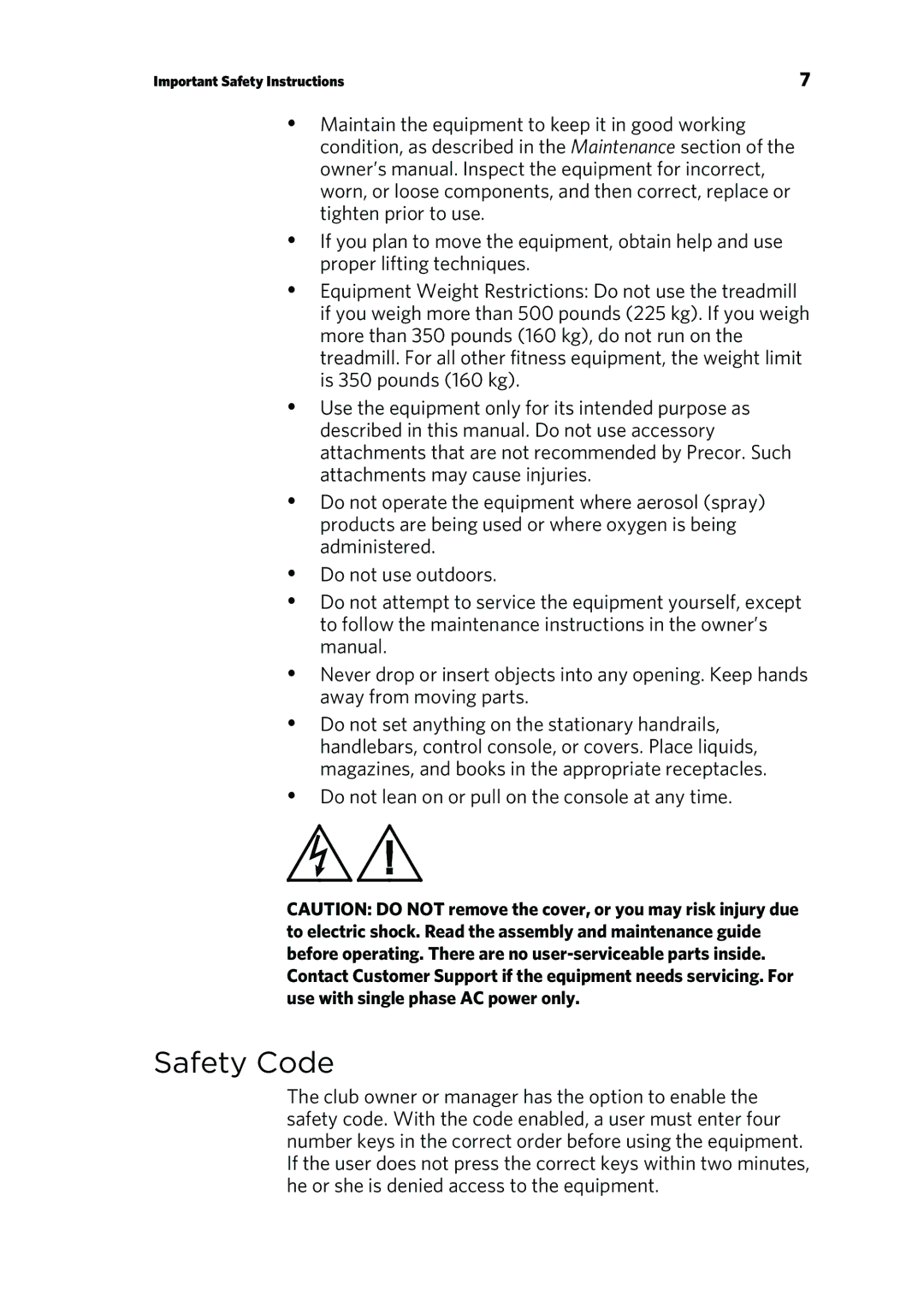 Precor P80 manual Safety Code 