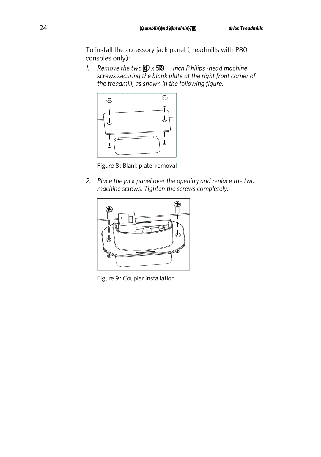 Precor P80 manual Blank plate removal 