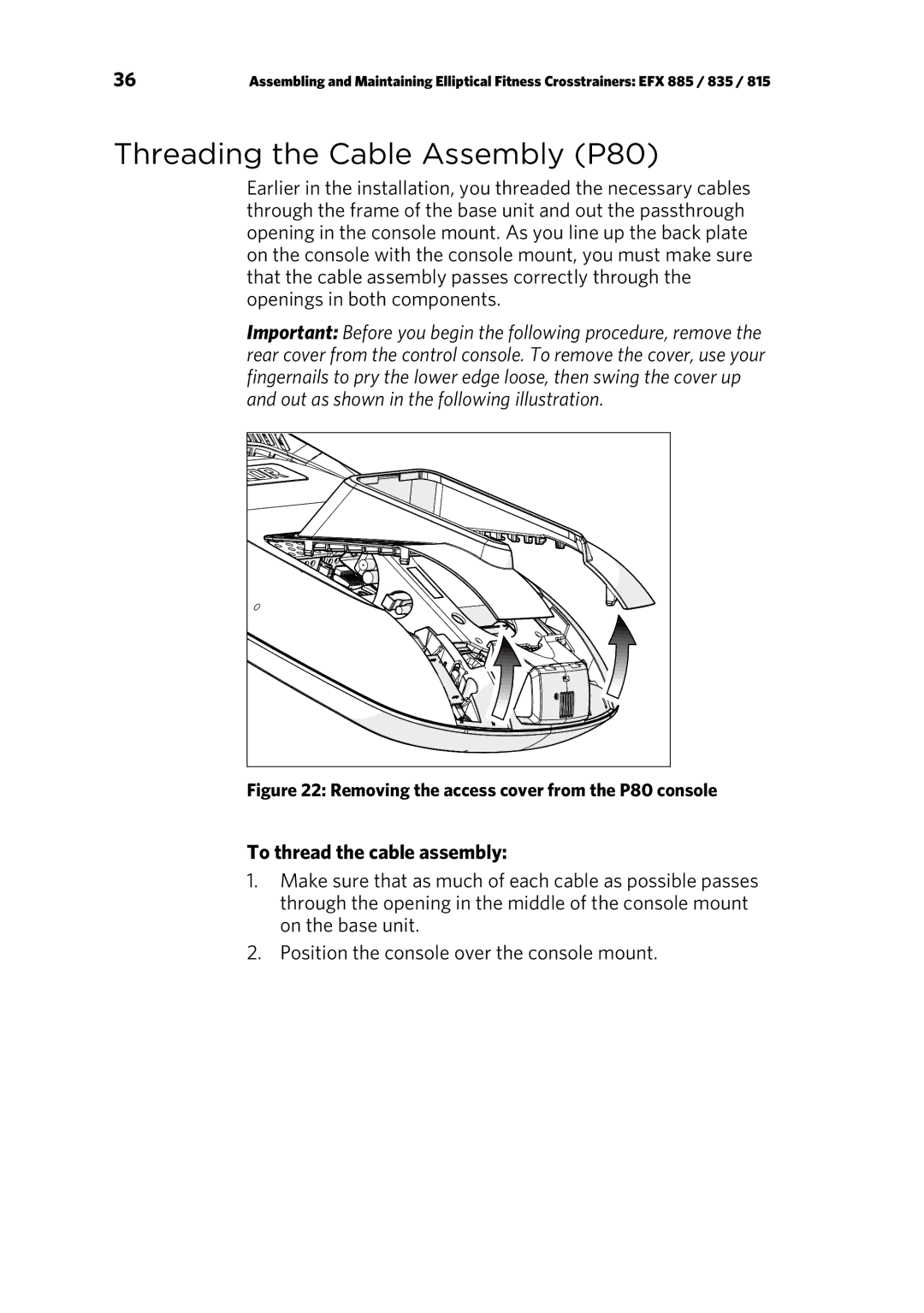 Precor manual Threading the Cable Assembly P80, To thread the cable assembly 