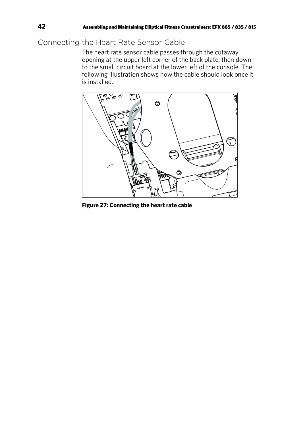 Precor P80 manual Connecting the Heart Rate Sensor Cable, Connecting the heart rate cable 