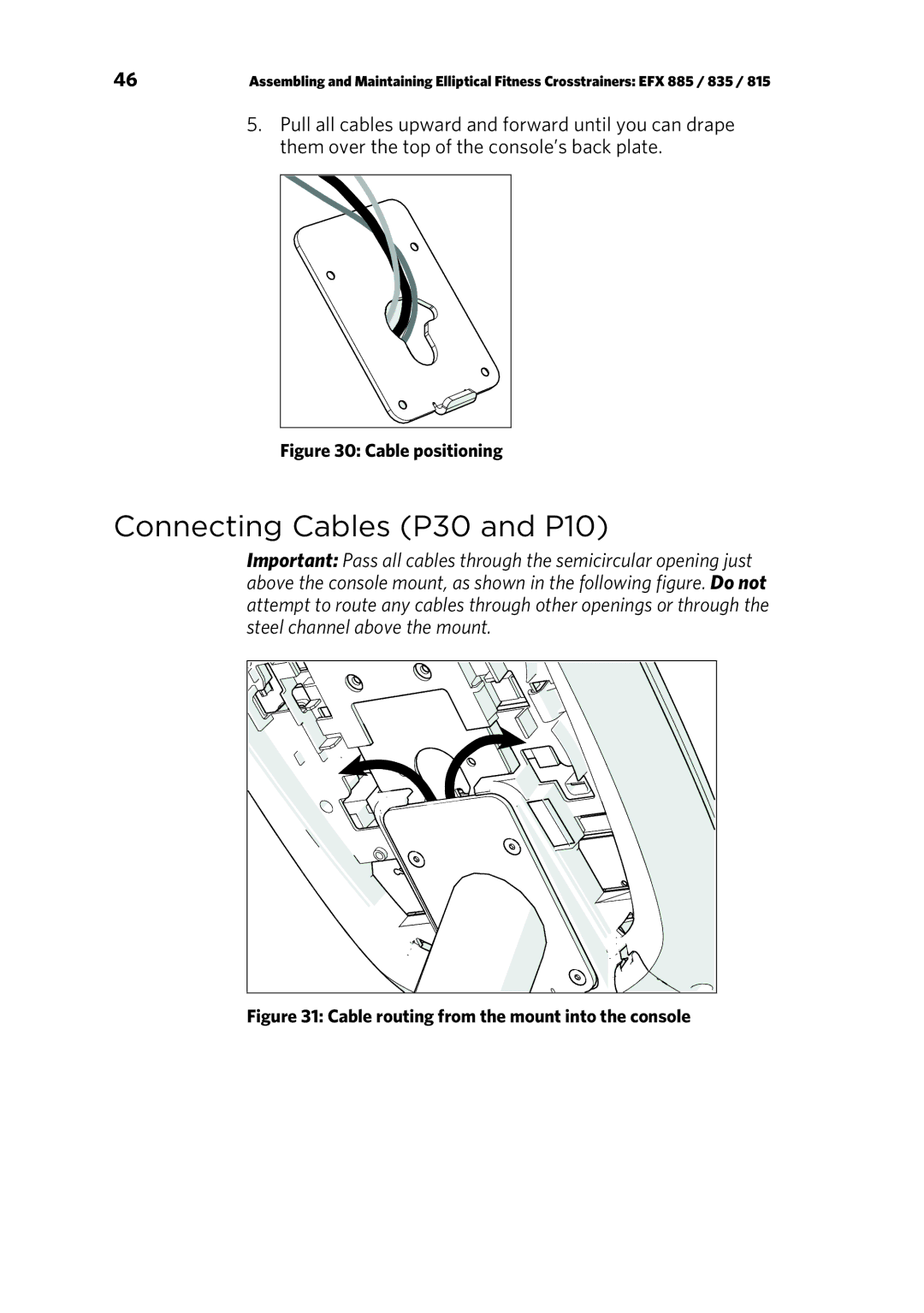 Precor P80 manual Connecting Cables P30 and P10, Cable positioning 