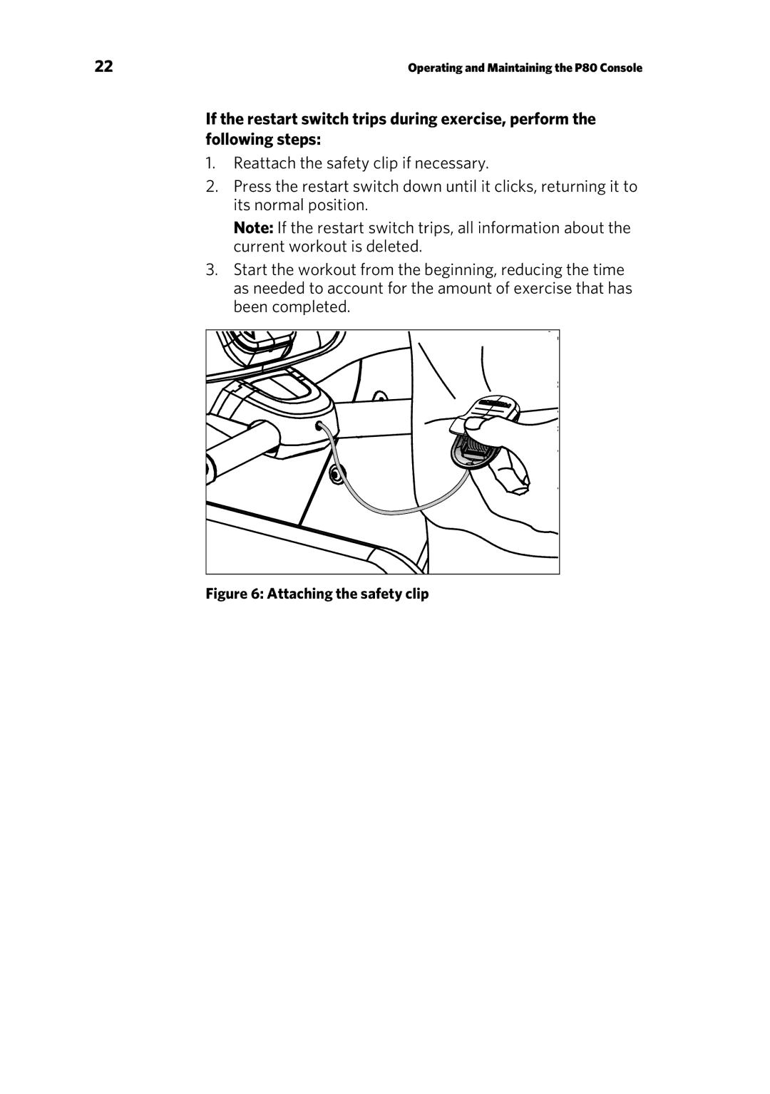 Precor P80 manual Attaching the safety clip 