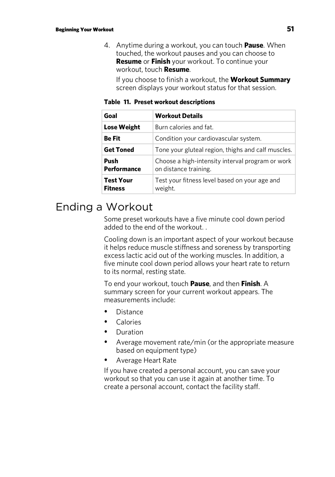 Precor P80 manual Ending a Workout 