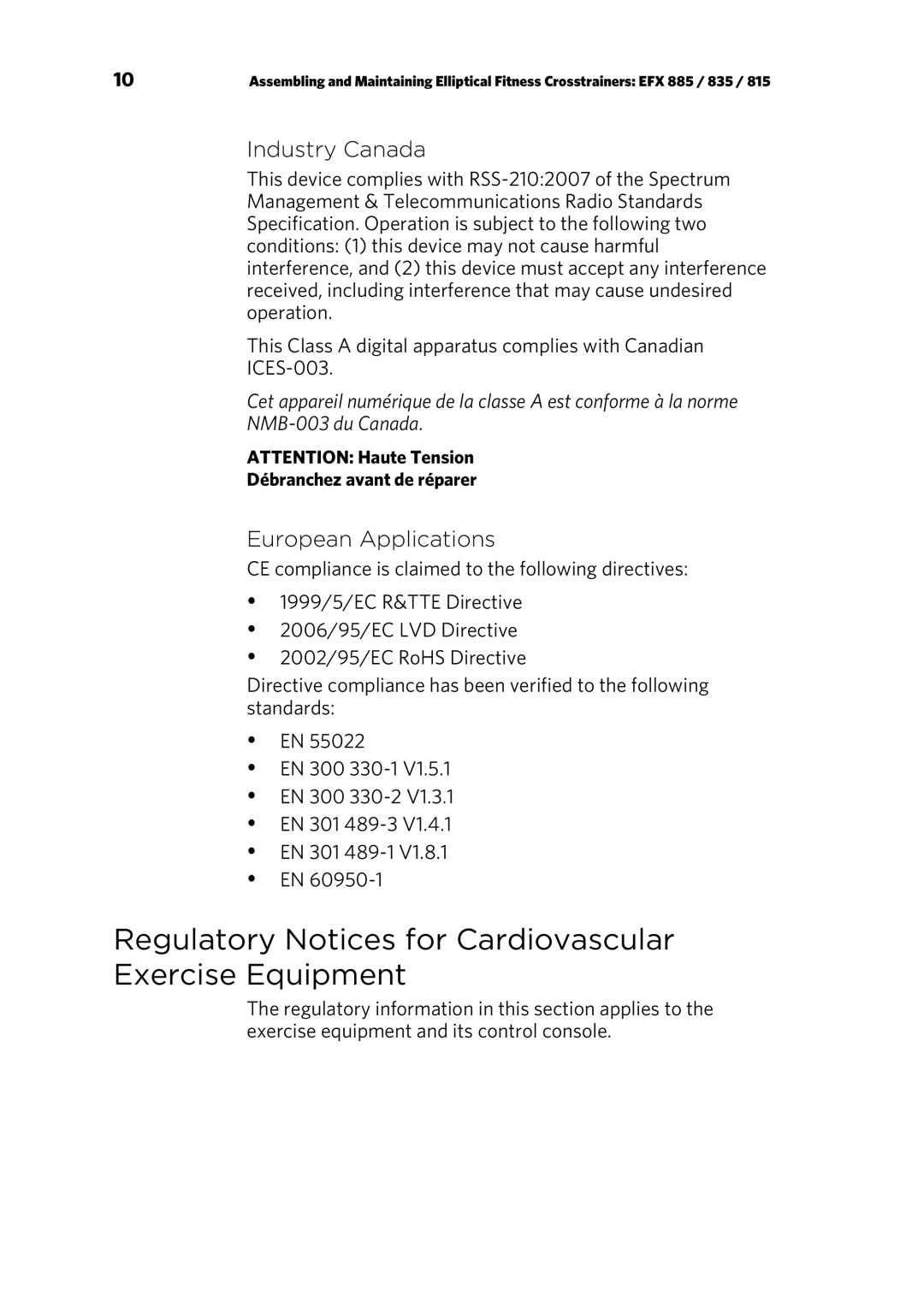 Precor P80 manual Regulatory Notices for Cardiovascular Exercise Equipment 