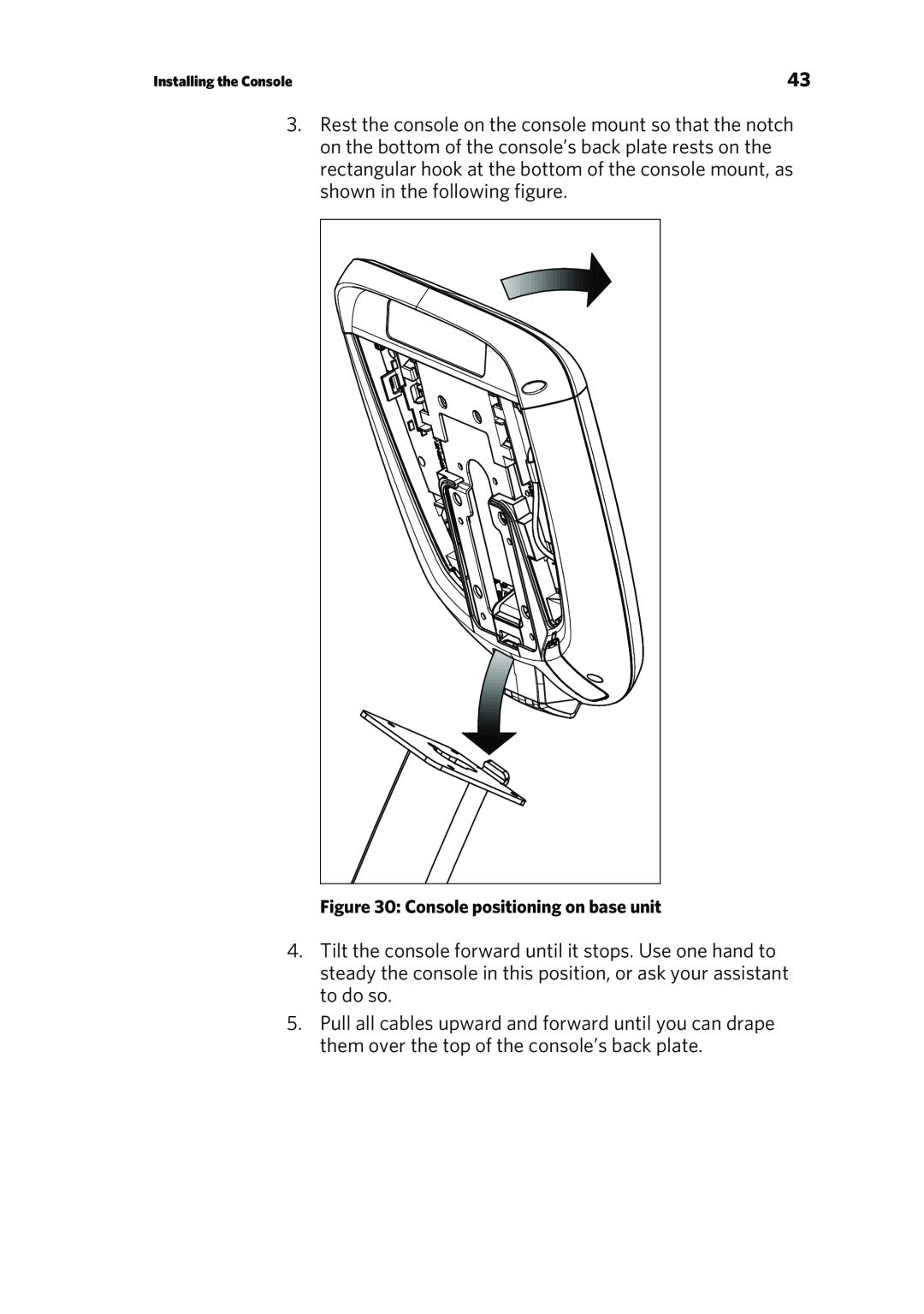 Precor P80 manual Console positioning on base unit 