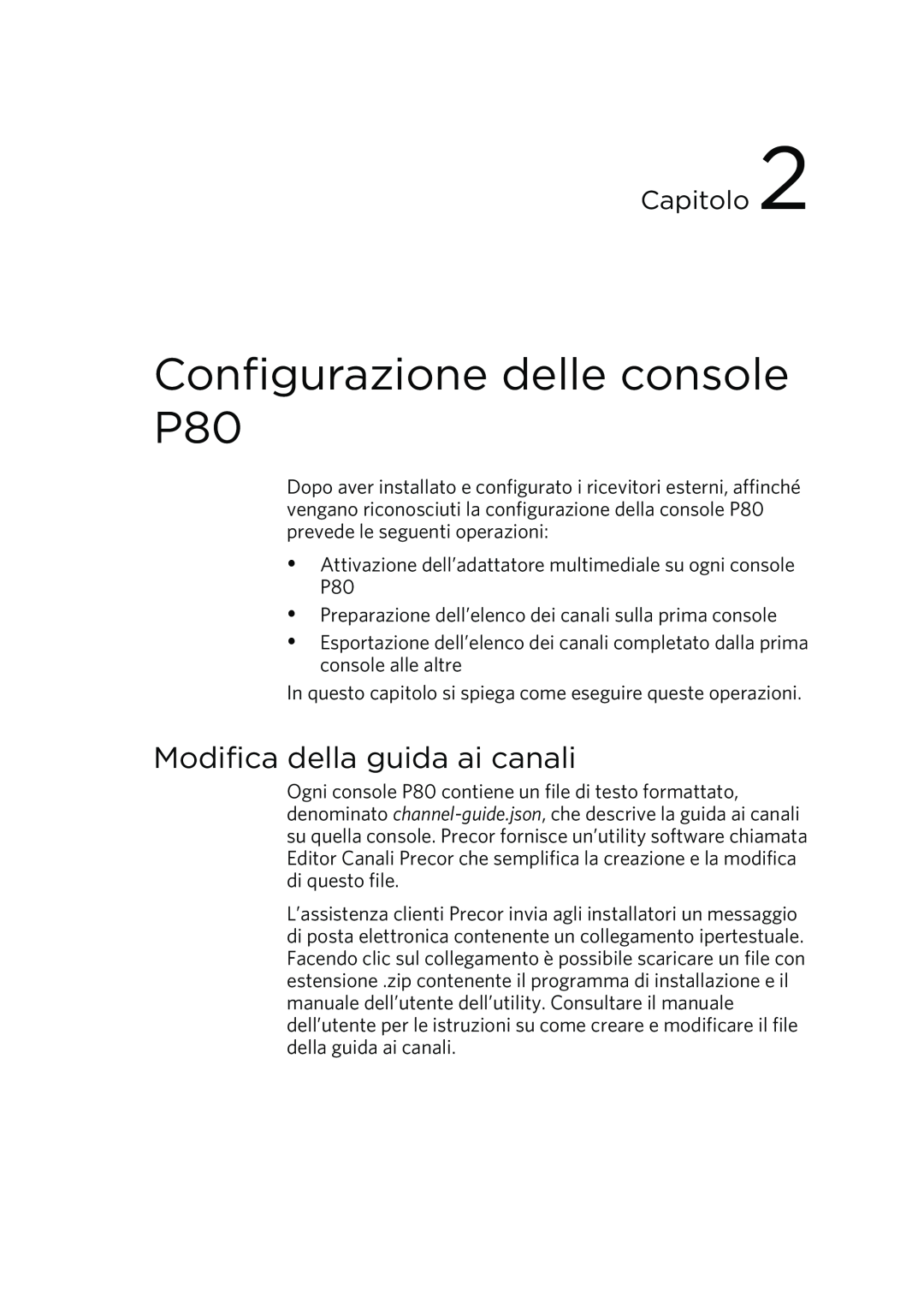 Precor manual Configurazione delle console P80, Modifica della guida ai canali, Capitolo 