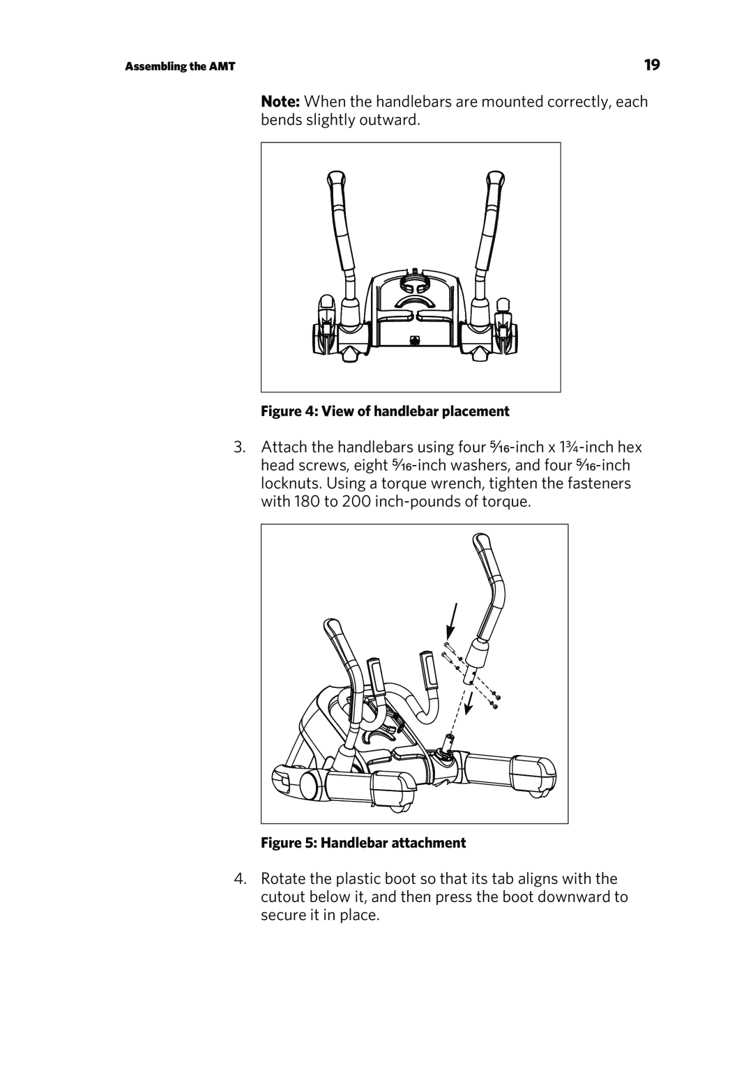 Precor P80 manual View of handlebar placement, Handlebar attachment 