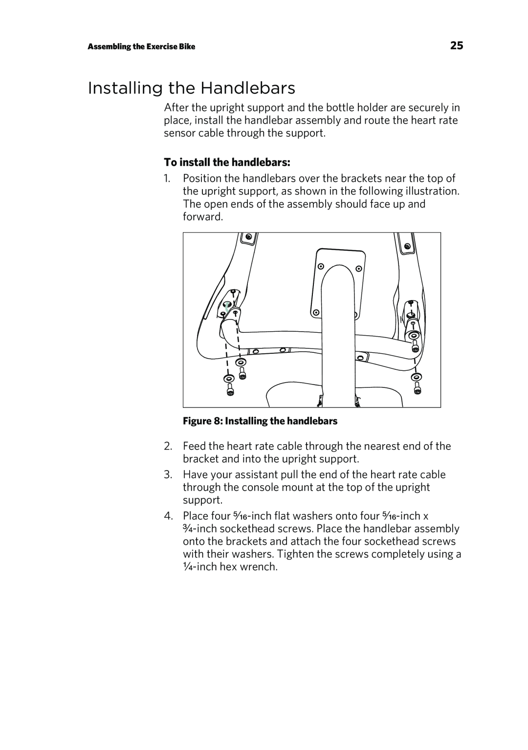 Precor P80 manual Installing the Handlebars, To install the handlebars 