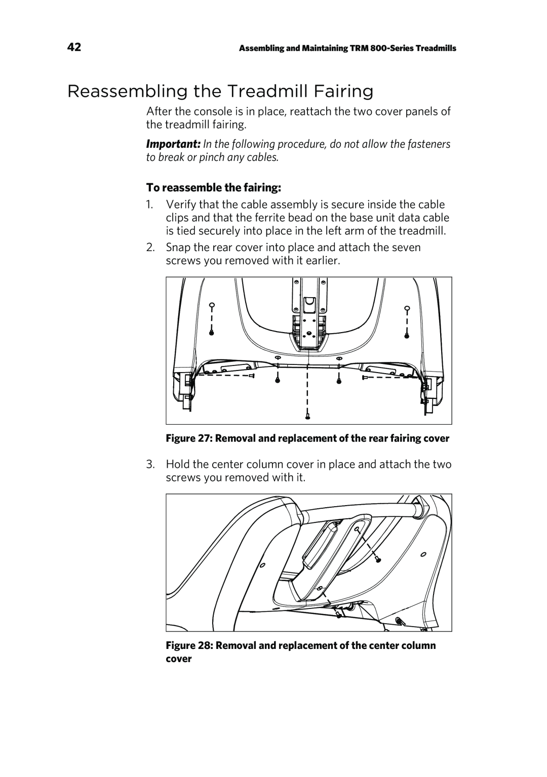Precor P80 manual Reassembling the Treadmill Fairing, To reassemble the fairing 