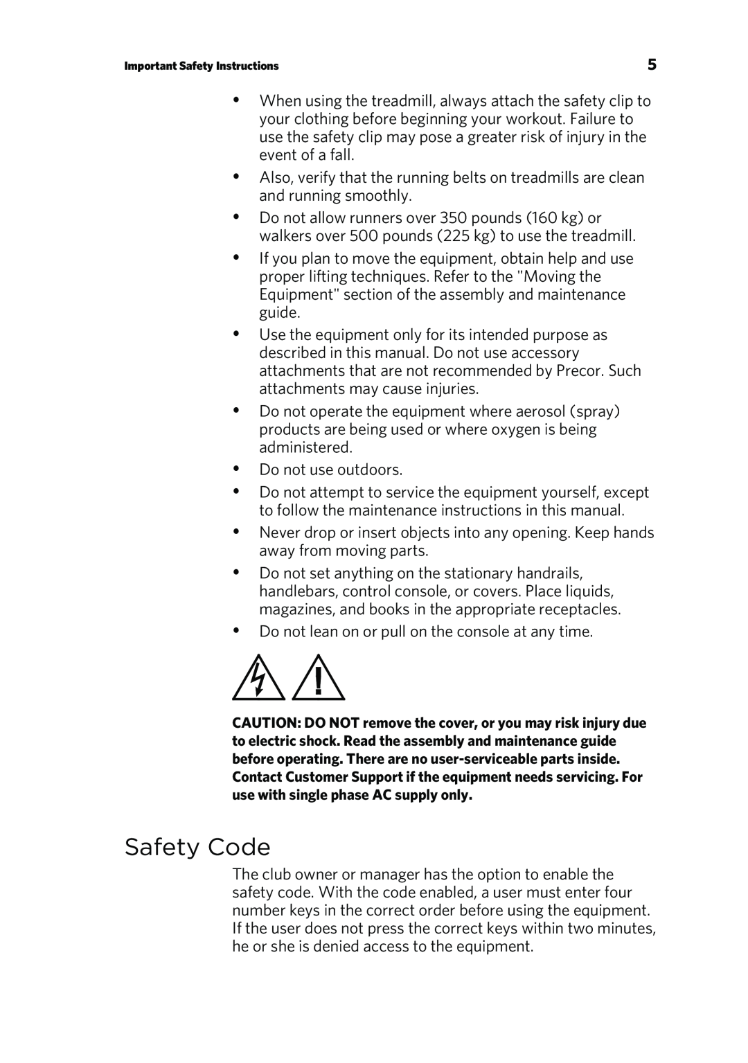 Precor P80 manual Safety Code 
