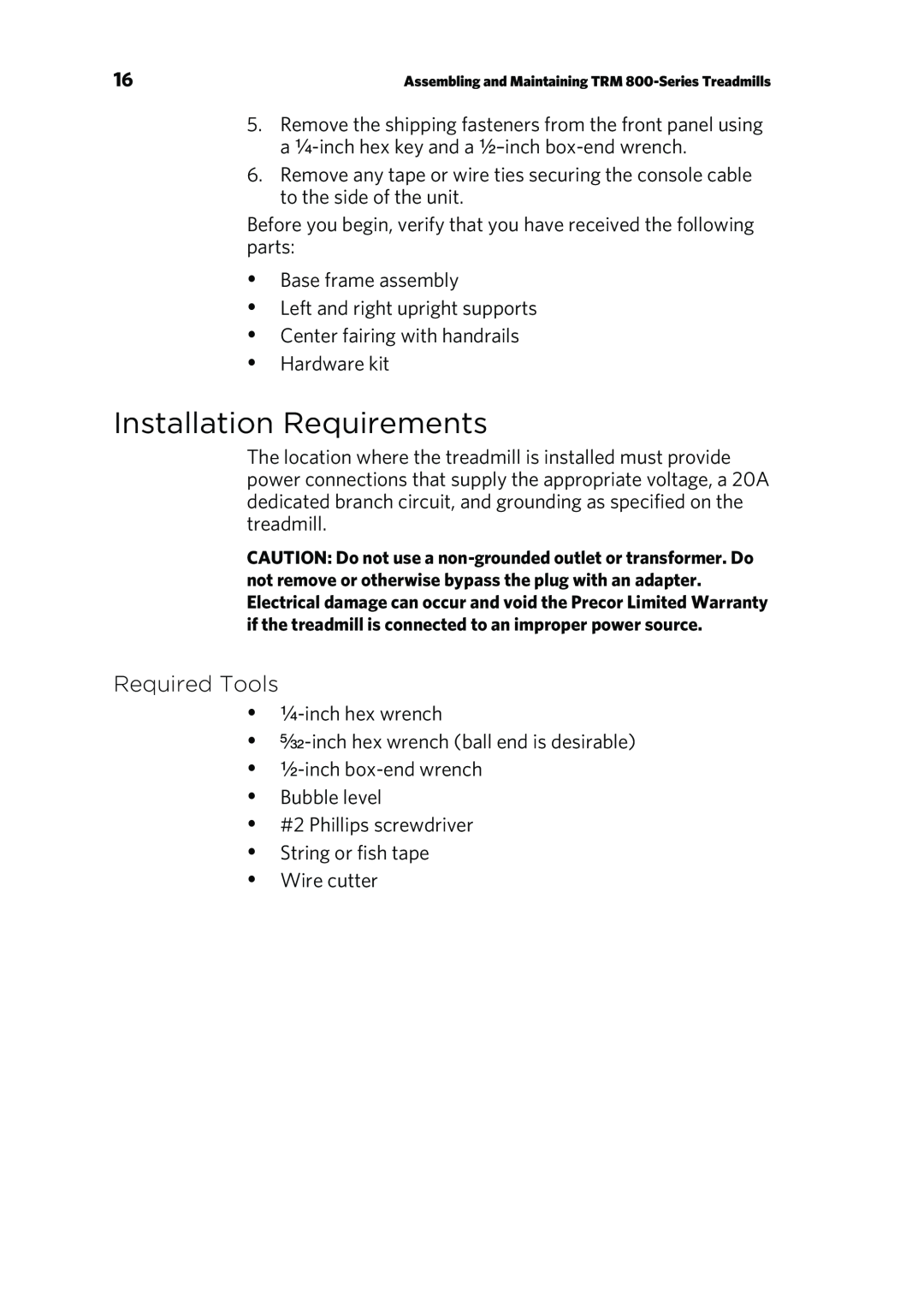 Precor P80 manual Installation Requirements, Required Tools 