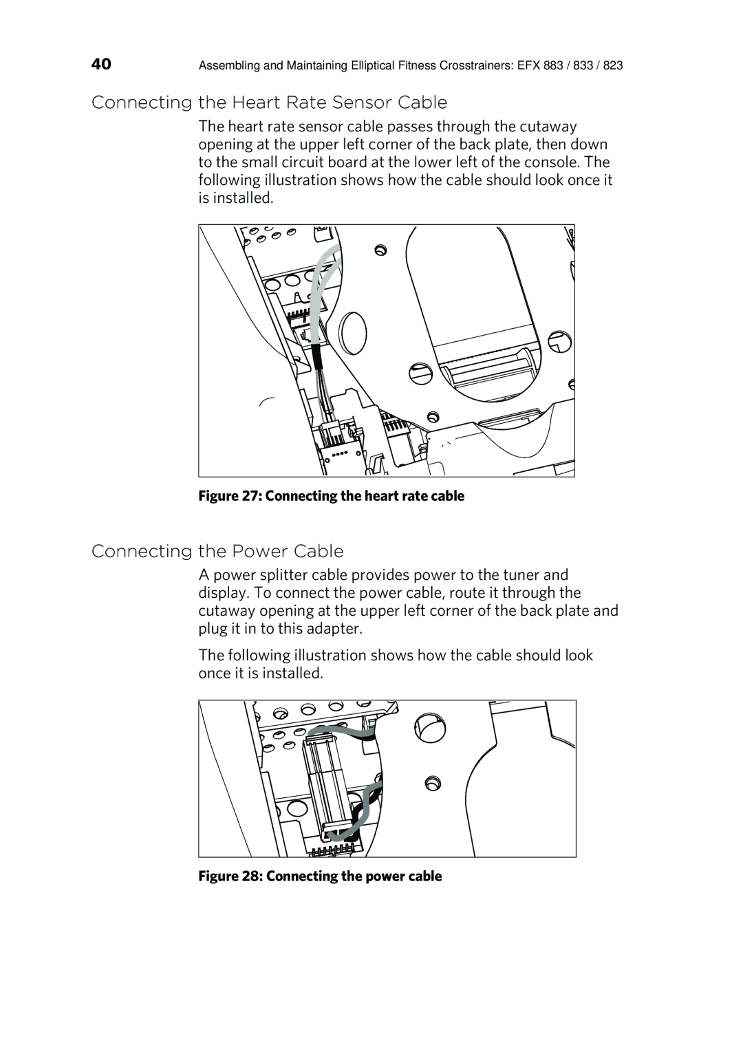 Precor P/N 300753-201 manual Connecting the Heart Rate Sensor Cable, Connecting the Power Cable 