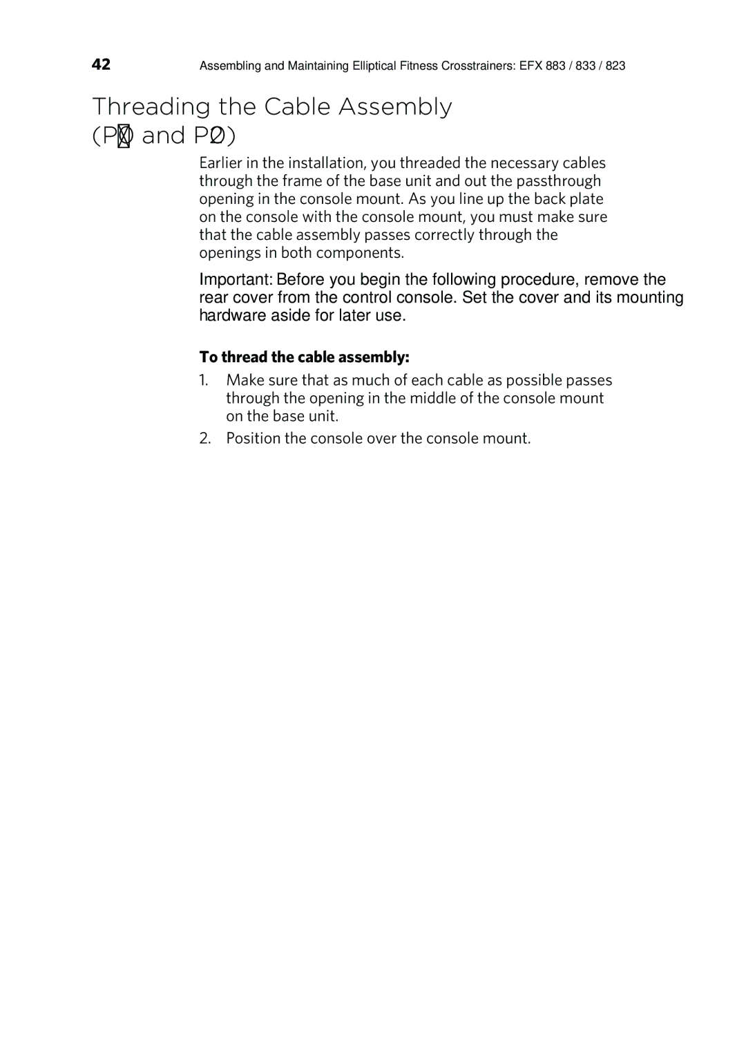 Precor P/N 300753-201 manual Threading the Cable Assembly P30 and P20, To thread the cable assembly 