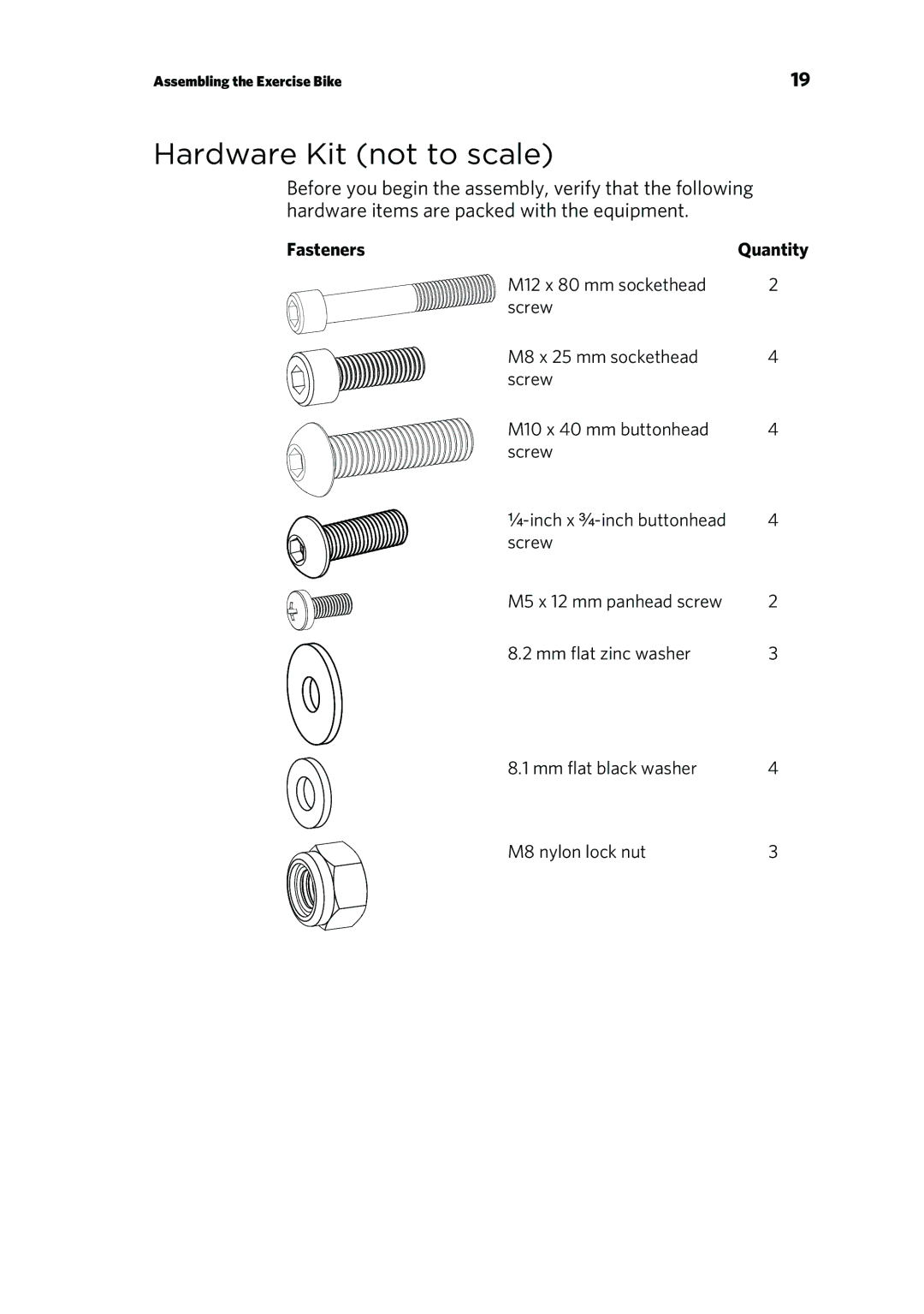 Precor RBK 615 . UBK 615 owner manual Hardware Kit not to scale, Fasteners 