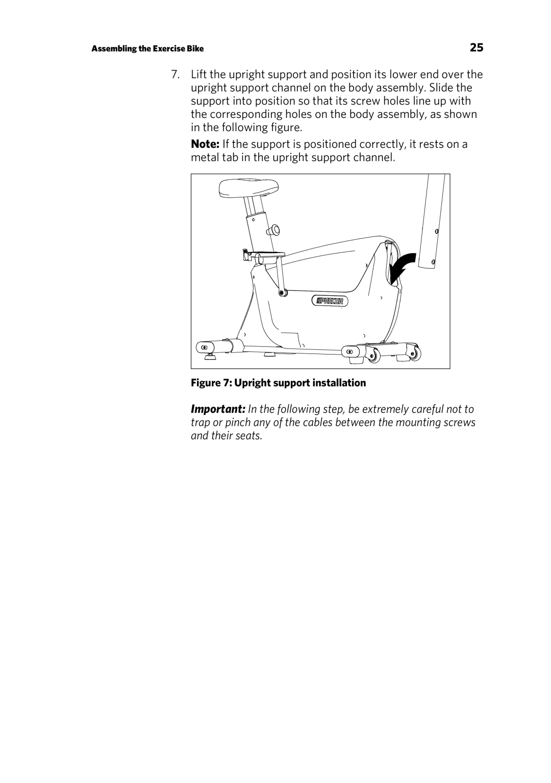 Precor RBK 615 . UBK 615 owner manual Upright support installation 