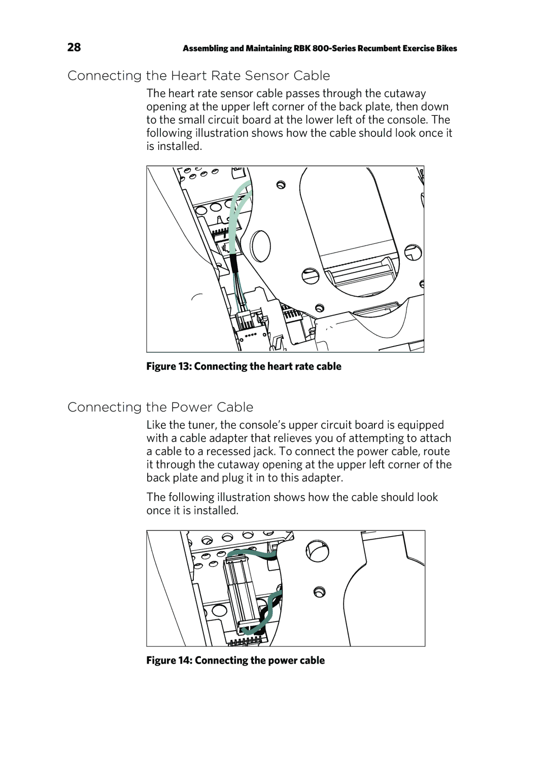 Precor RBK 800 warranty Connecting the Heart Rate Sensor Cable, Connecting the Power Cable 