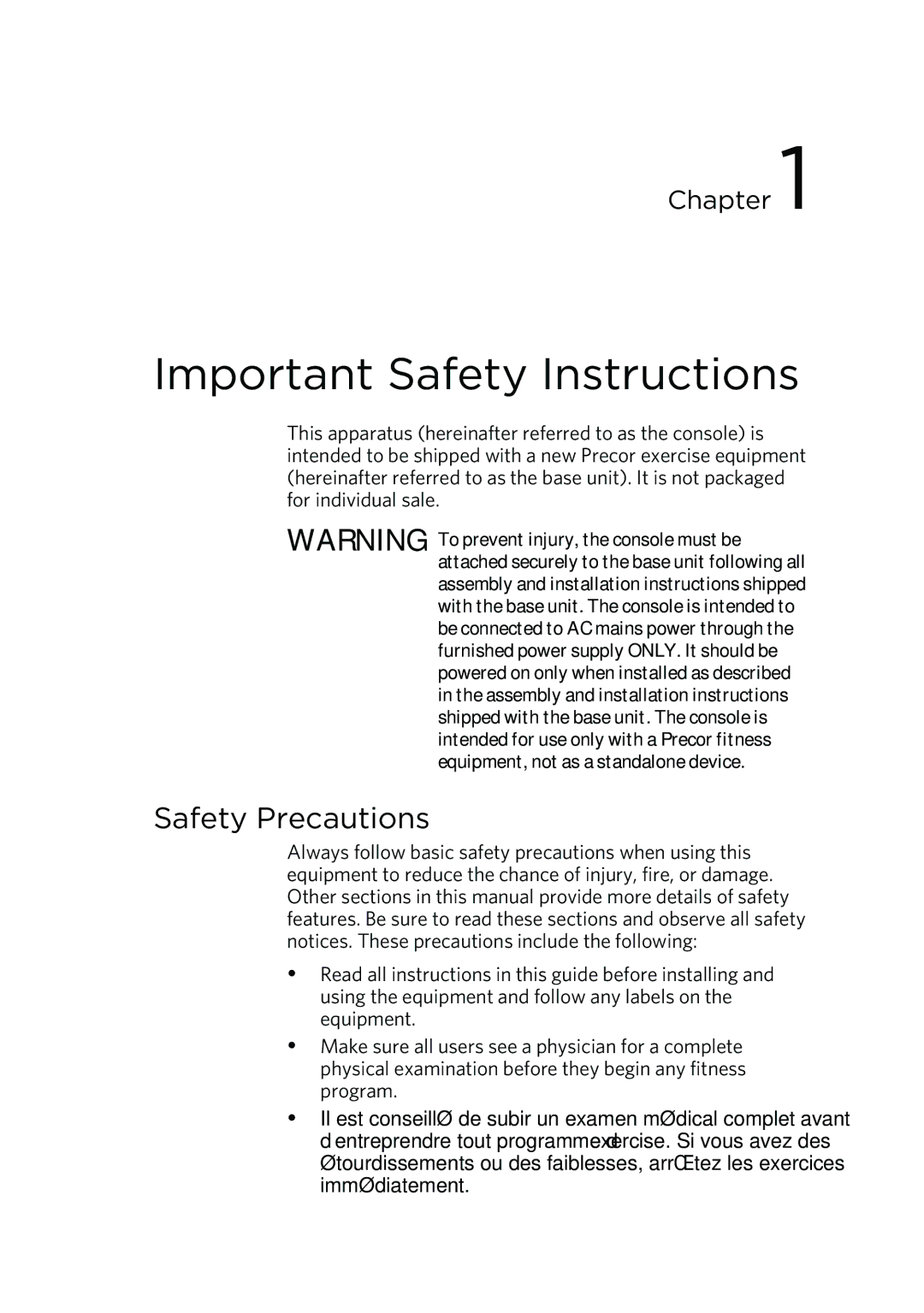 Precor RBK 800 warranty Important Safety Instructions 