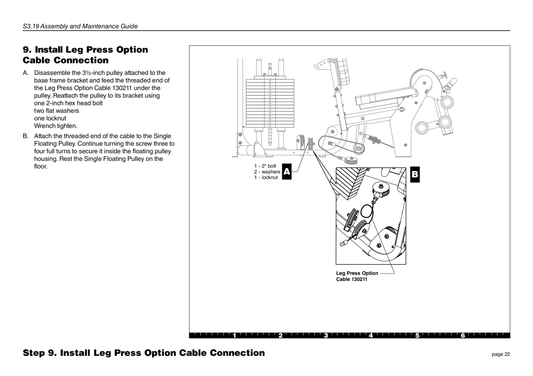 Precor S3-19 manual Install Leg Press Option Cable Connection 