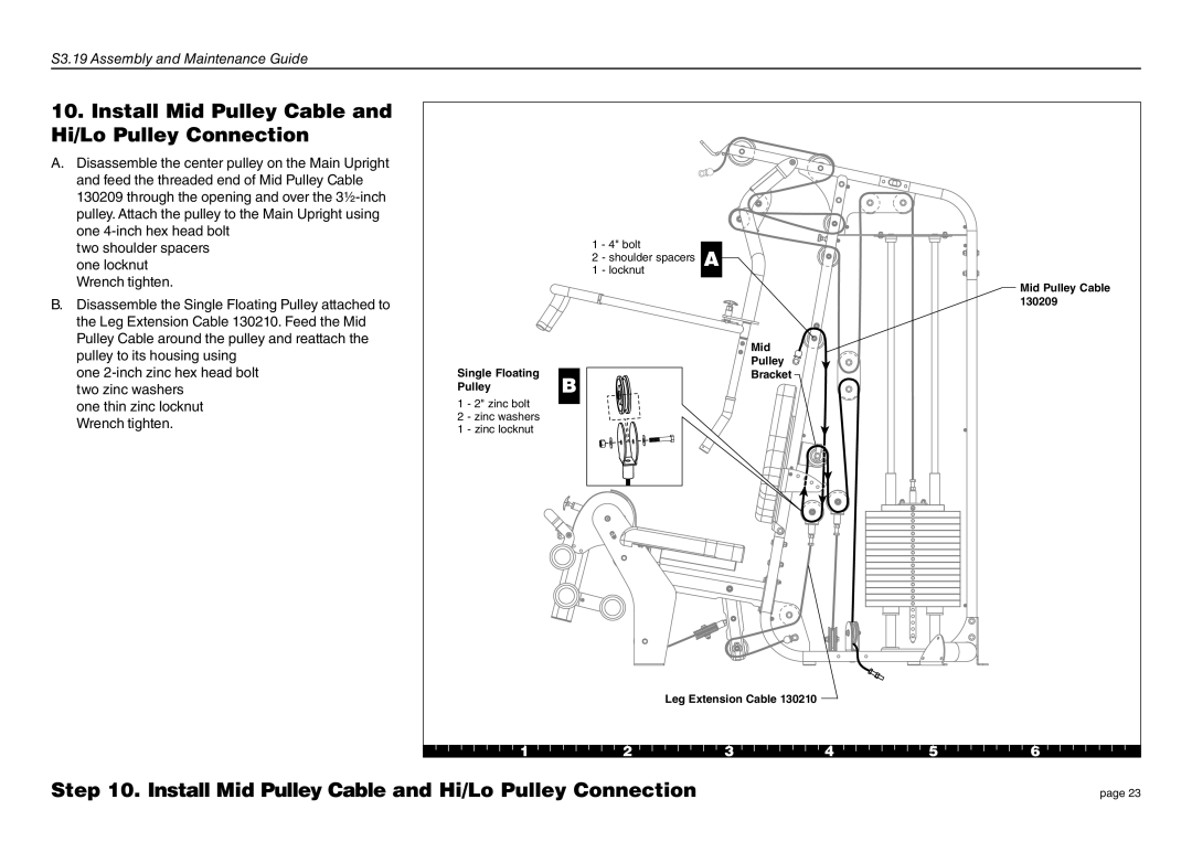 Precor S3-19 manual Install Mid Pulley Cable and Hi/Lo Pulley Connection 