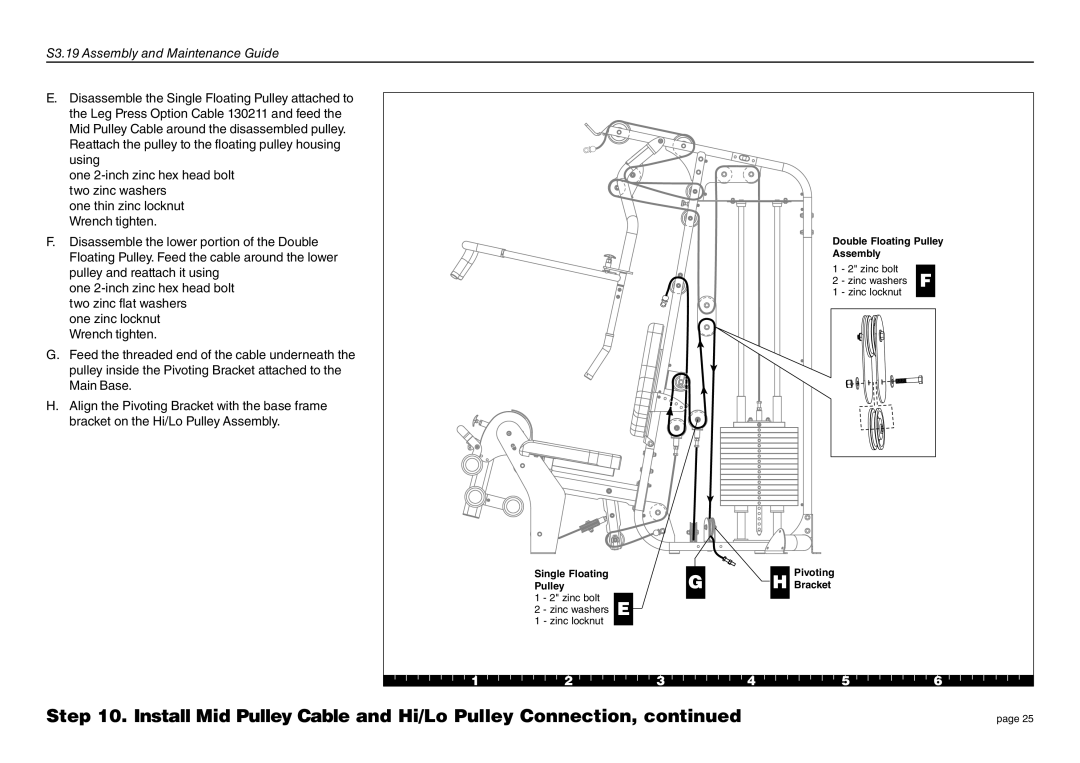 Precor S3-19 manual Single Floating Pivoting Pulley Bracket 