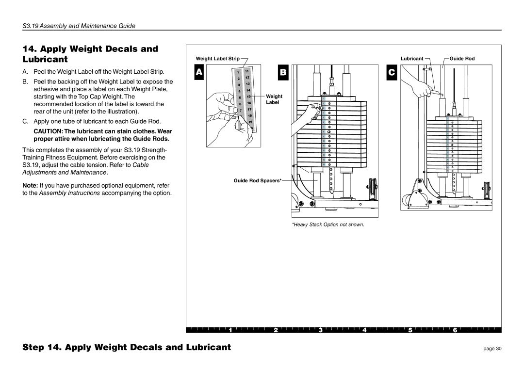 Precor S3-19 manual Apply Weight Decals and Lubricant 